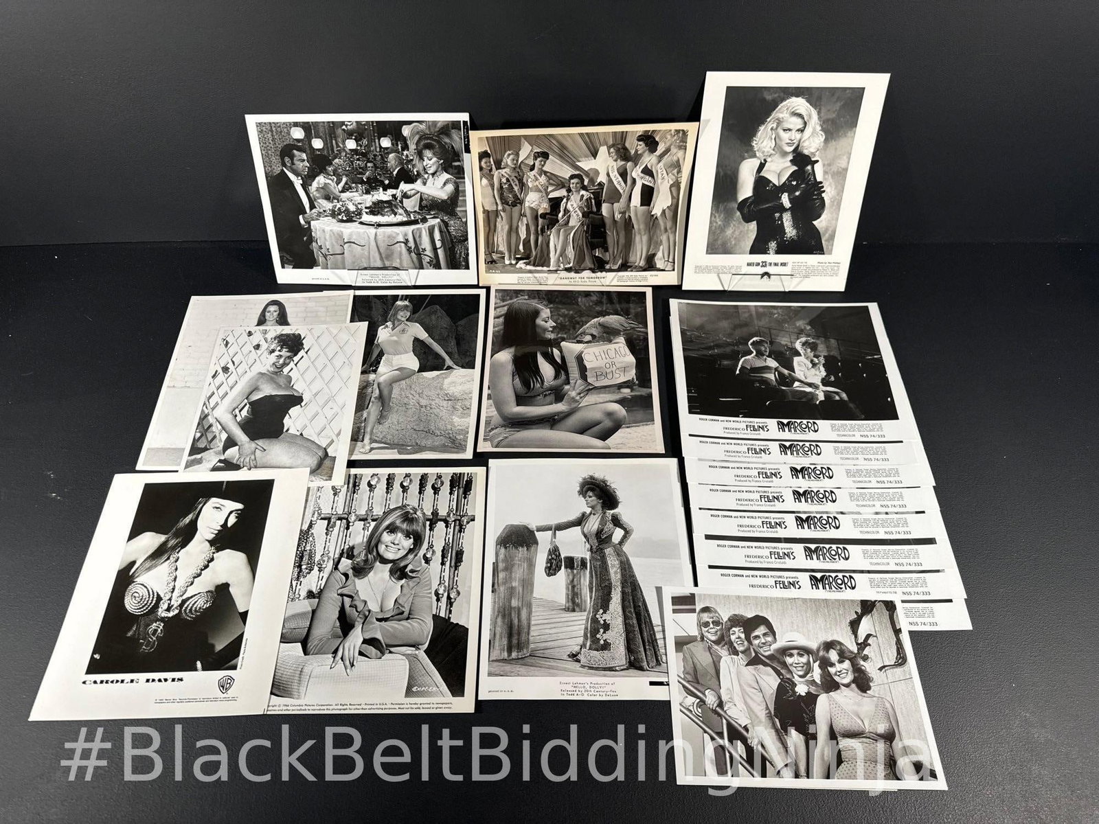 19 Press, Publicity & Movie Still Photos: Nineteen press, publicity and movie still photos to include eight 8x10 movie still photos from Fellini’s “Amarcord”, two movie stills from “Hello Dolly!” with Barbra Stre
