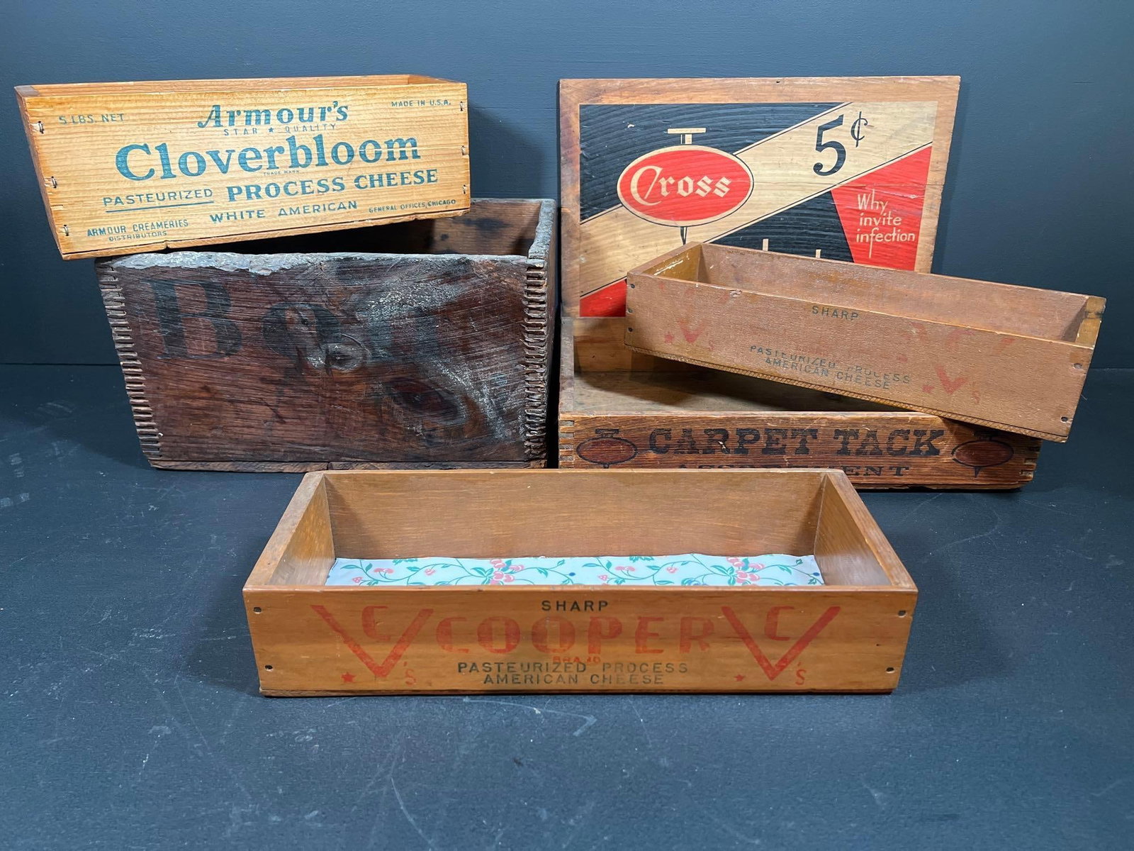Five Vintage Wooden Advertising Boxes (1 of 20)