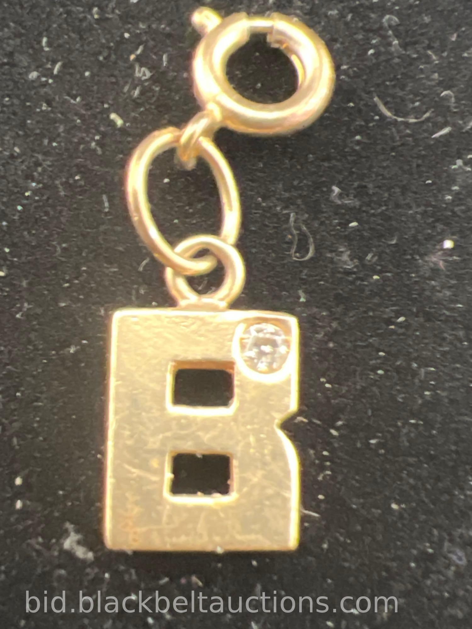 Gold “B” Charm: 14K Gold “B” charm, weight 2.16 grams