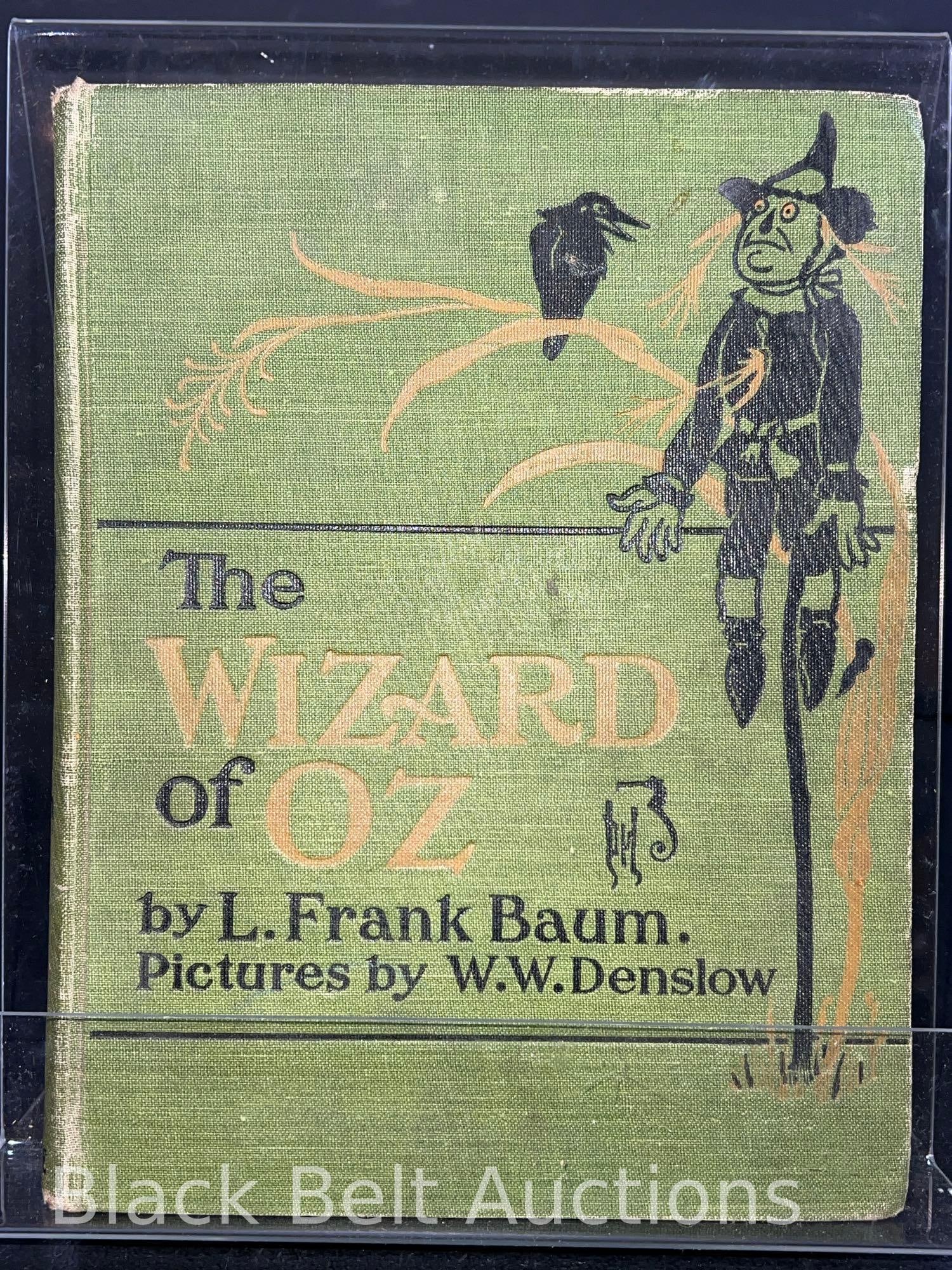 Book “The Wizard of Oz” by L. Frank Baum: Book: “The Wizard of Oz” by L. Frank Baum published by M.A. Donohue Chicago, in 1903. No dust jacket. Green cloth bound with embossed cover, black and gilt lettering and design on the cove