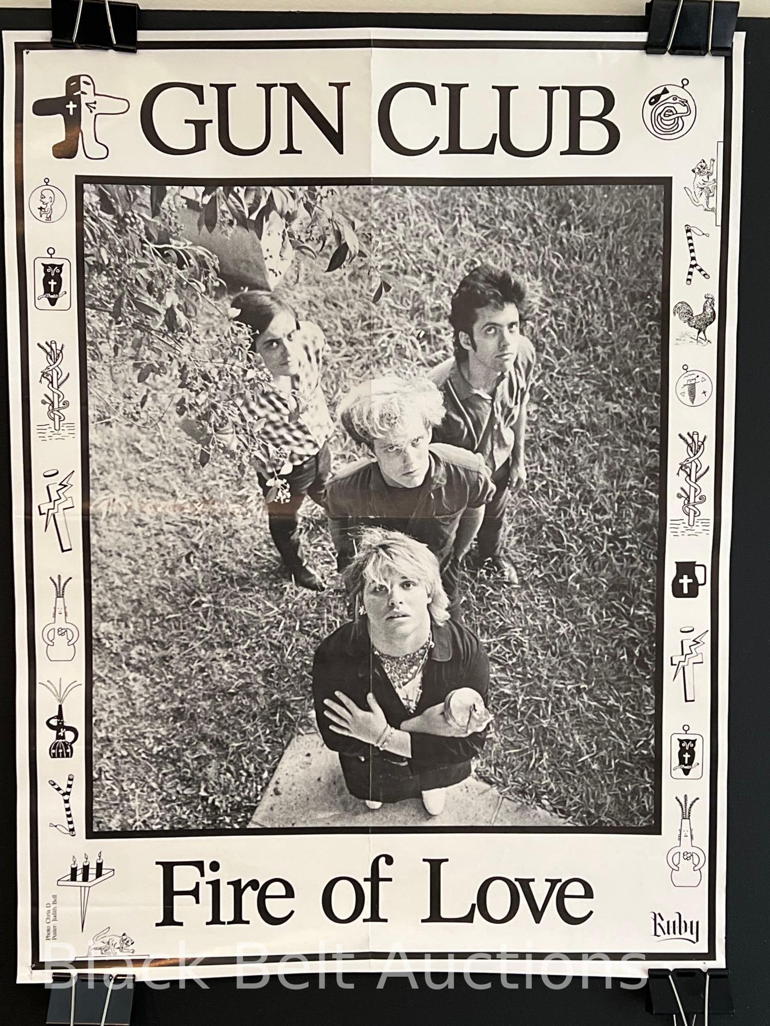 Vintage Gun Club “Fire of Love” Poster: Lot description: Vintage Gun Club “Fire of Love” poster from Ruby Records, a Judith Bell poster from a Chris D. photograph. This band featured Jeffrey Lee Pierce and was one of the first t