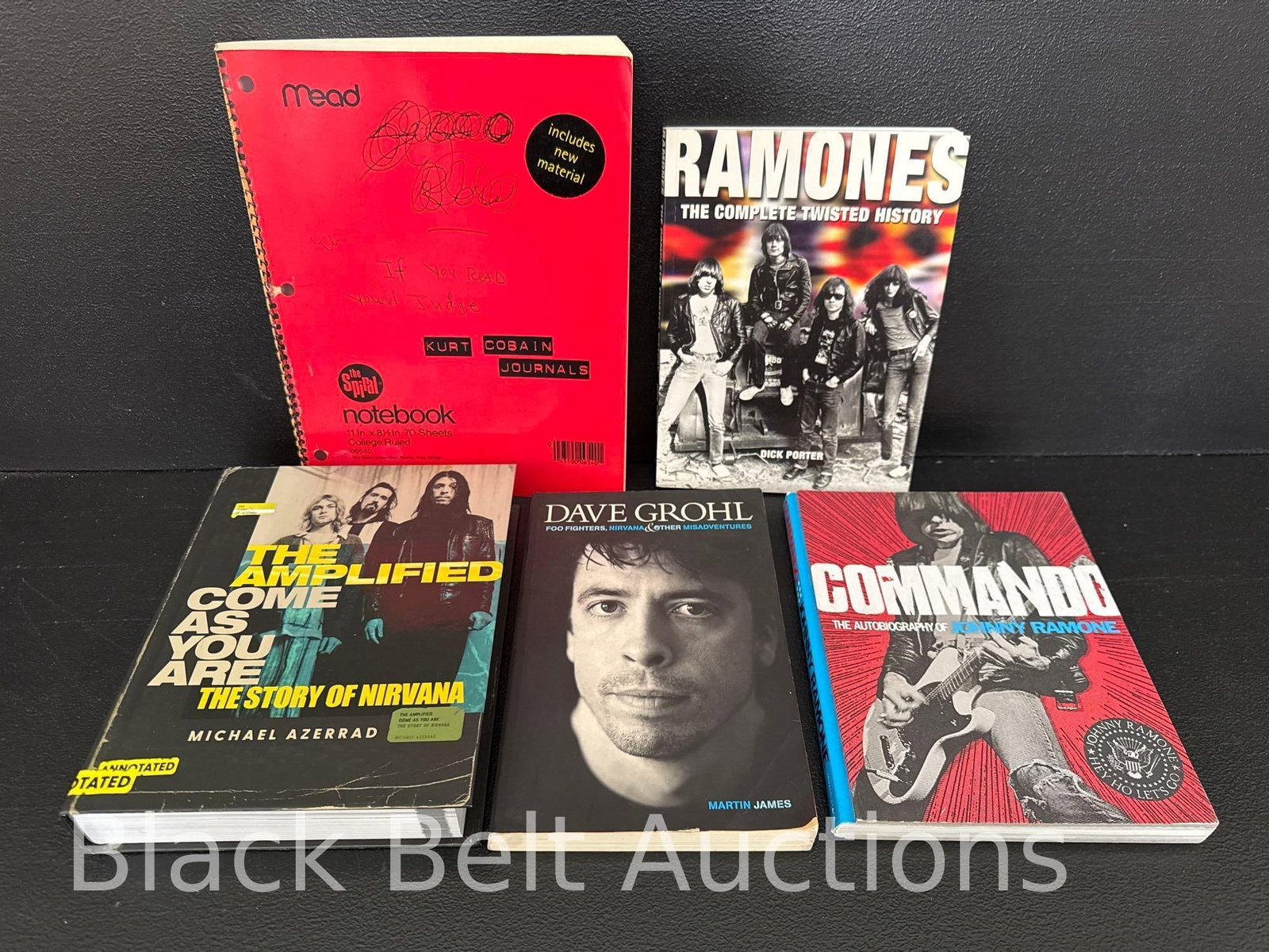 Ramones & Nirvana Books: Lot description: To include the “Kurt Cobain Journals” that were published after his death, “The amplified Come as you are: The story of Nirvana” by Michael Azerrad, Stated Fir