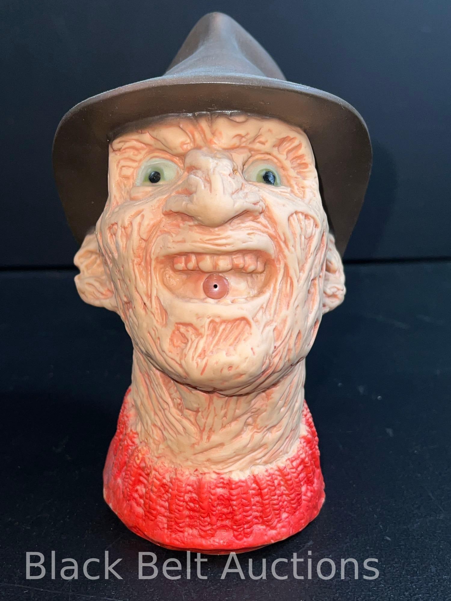 Freddie Krueger Water Squirter Nightmare Elm St.: Lot description: A Freddie Krueger molded rubber water squirter bust made by LJN Toys in 1989 right after “Nightmare on Elm Street 4” and right before “Nightmare on Elm Street 5: The