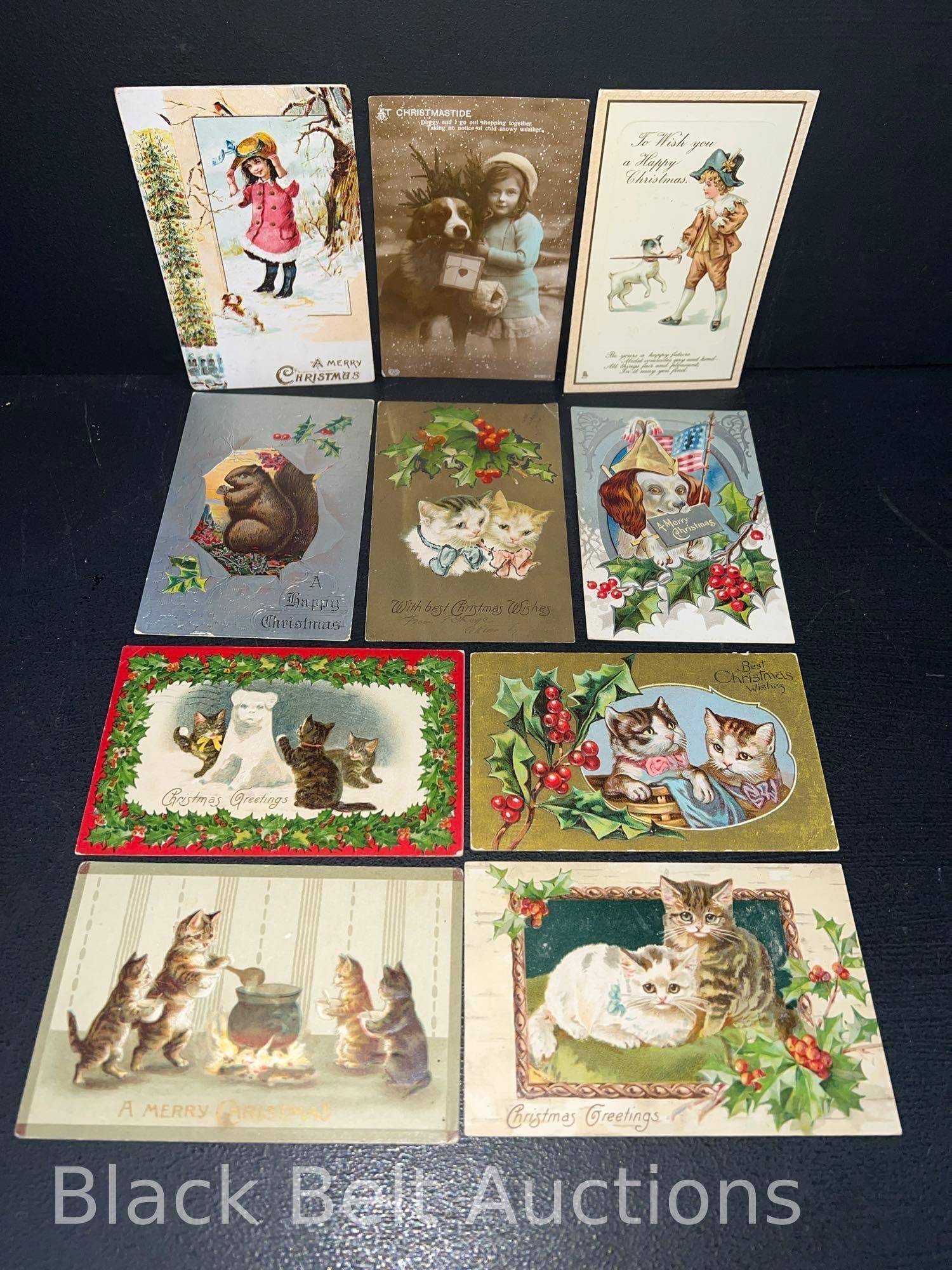 Ten Vintage Christmas Post Cards - Pets, Etc. (1 of 2)