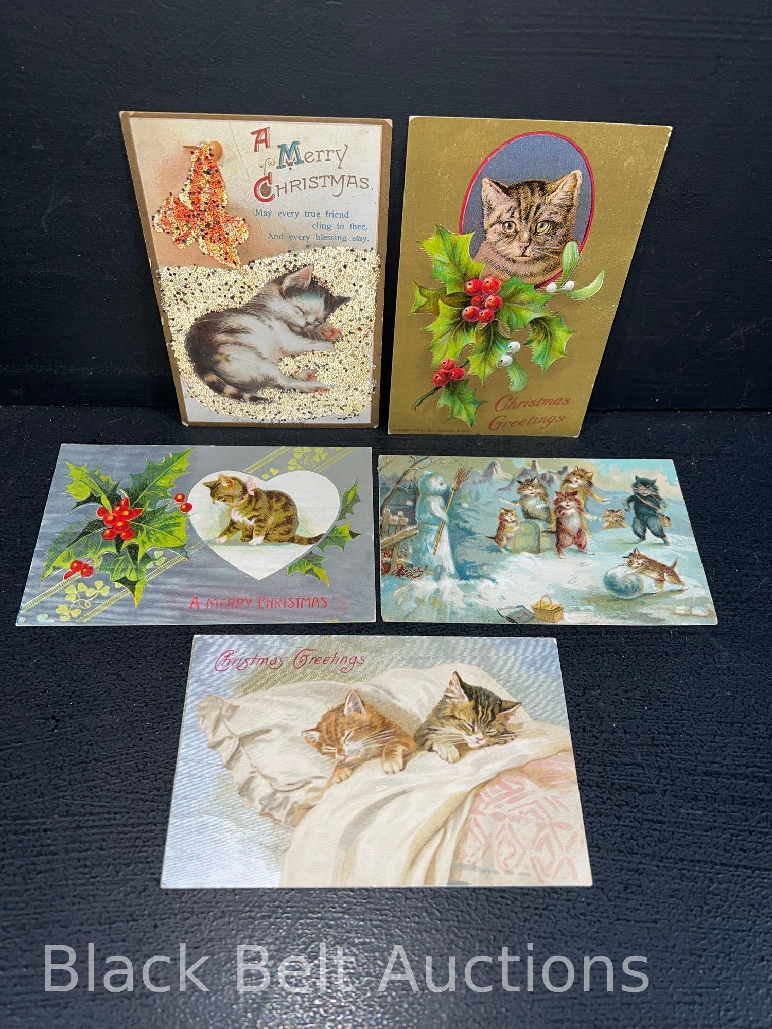 Five Vintage Christmas Cat Post Cards (1 of 2)