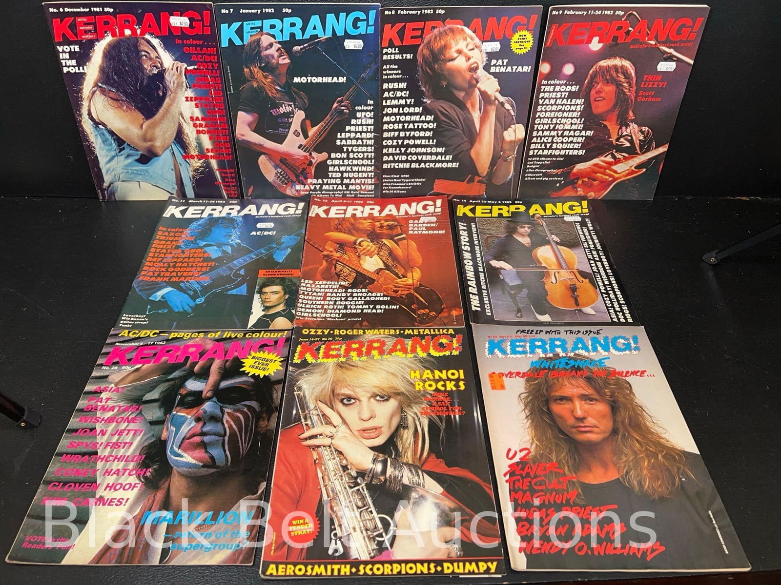 Ten Vintage Issues of Kerrang! Magazine: Lot description: Ten vintage 1980s issues of Kerrang! Magazine - “Britain’s Loudest Rock Magazine” to include: Issue No. 6. December 1981, Ian Gillan on the cover, cover creasing, di