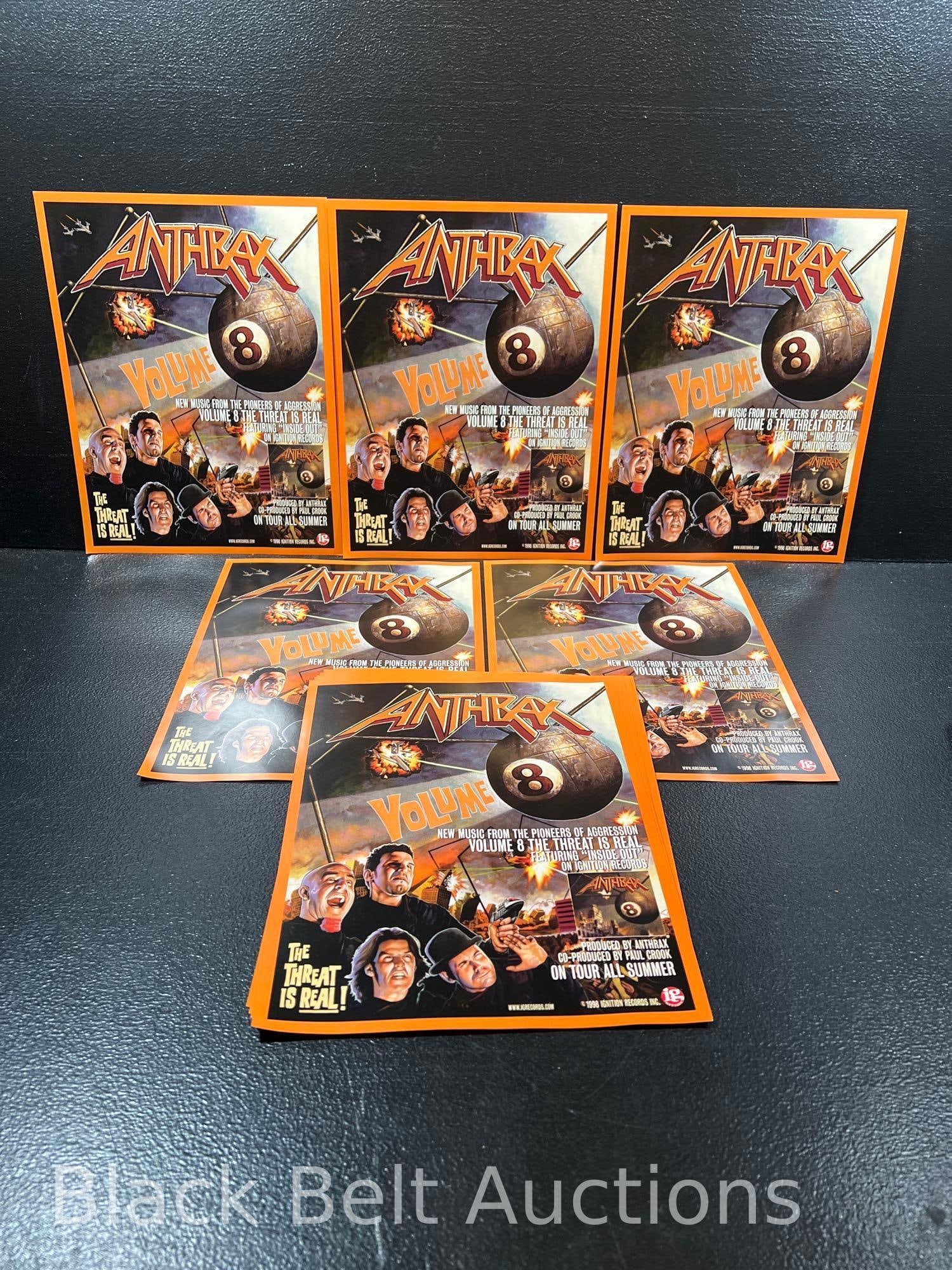 Twelve Anthrax "Volume 8" Mini Posters: Lot description: Twelve Anthrax "Volume 8" 81/2 inch x 11 inch mini posters or flyers, all may have minor wear but on the whole very clean. Additional sale info: Please see Lots 1-3 for more detailed
