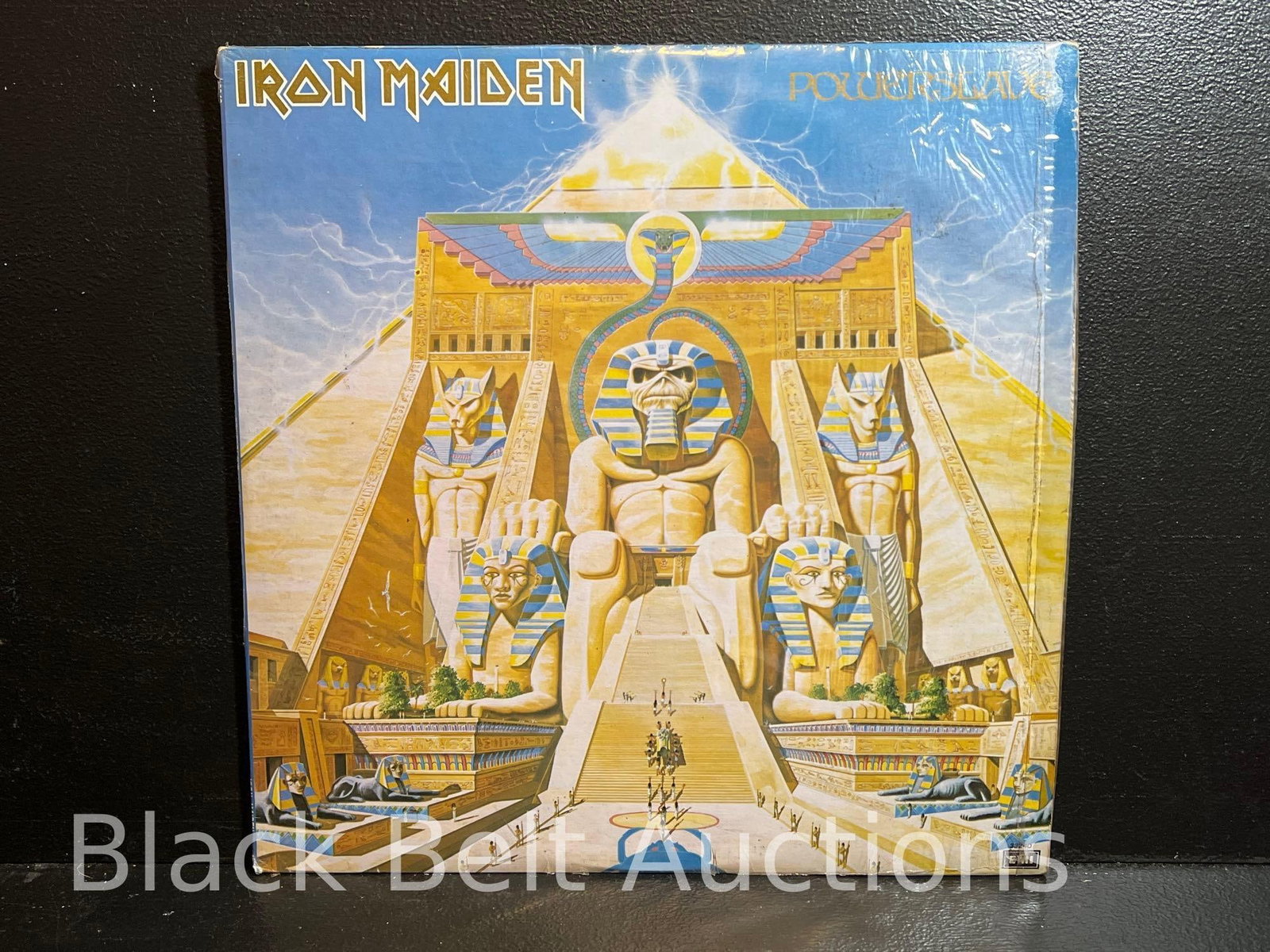 Iron Maiden "Powerslave" Guatemala Pressing: Lot description: Iron Maiden "Powerslave" lp EMI label catalog no. 33240, UPC code 5099924020015. This is a Guatemalan pressing. The cover has some corner and edge wear and still has its original