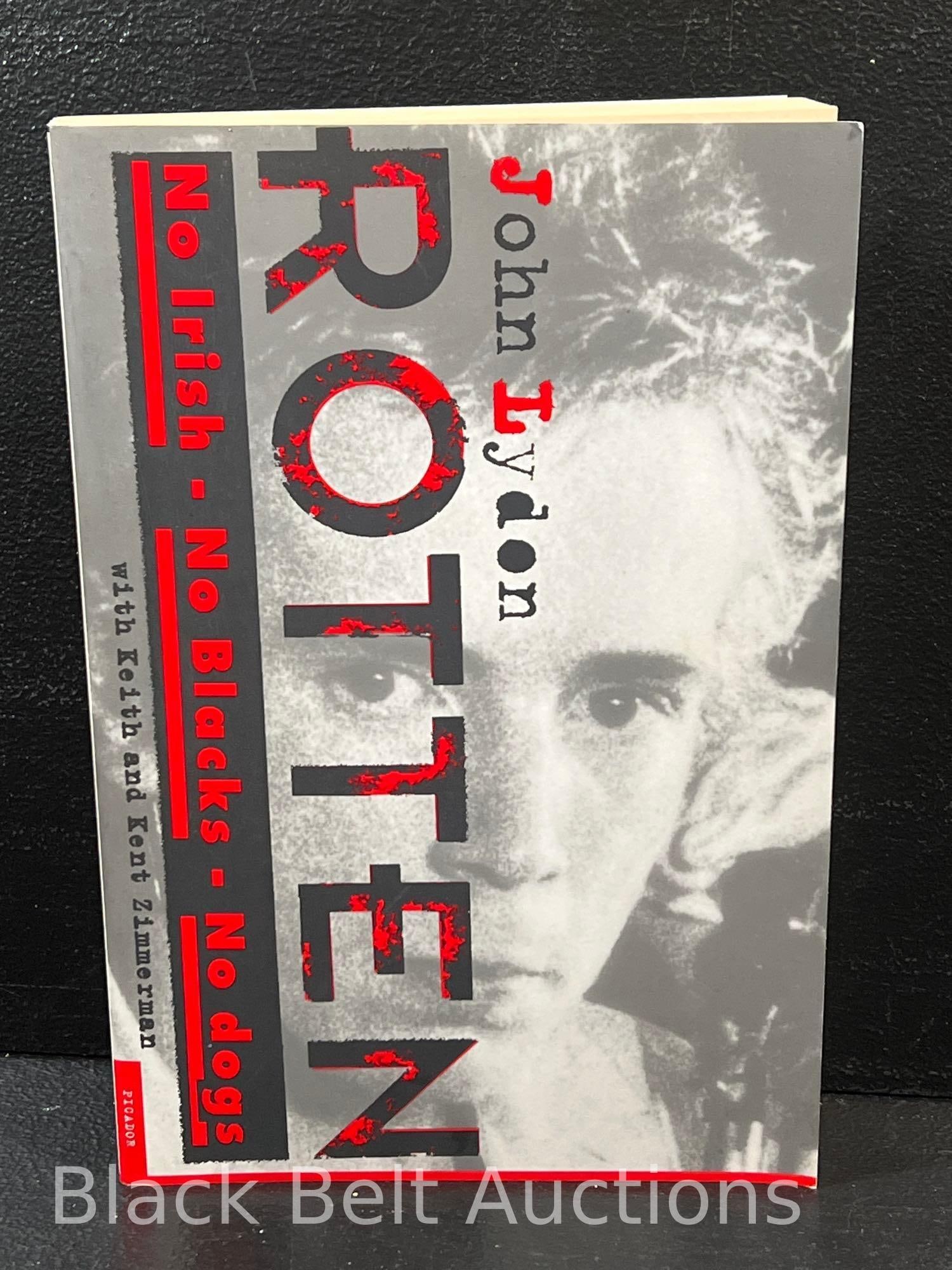 Johnny Rotten Signed Book: Lot description: “Rotten” by John Lydon (aka Johnny Rotten of The Sex Pistols) published in 1994. Paper bound, a later printing, signed on the half title page under his picture. No COA