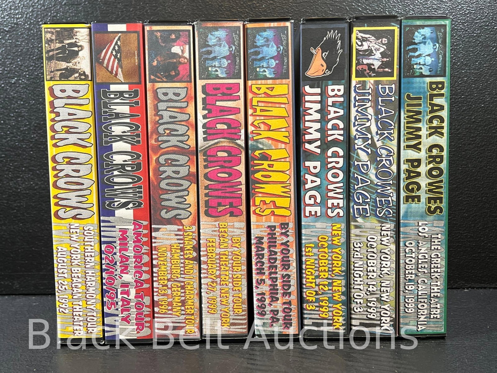 Black Crowes & Jimmy Page VHS Recordings: Lot description: Eight VHS recordings of The Black Crowes live shows - some with Jimmy Page to include: ”Southern Harmony and Musical Companion Tour” August 25, 1992 at New York Beacon