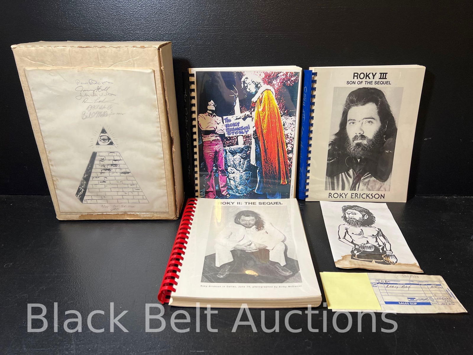 Roky Erickson Complete: The Box Set First Edition: Lot description: VERY RARE!! A limited edition box set of three books about Roky Erickson by Jack Ortman: "The Roky Erickson Story", "Roky II: The Sequel" and "Roky III: Son of the Sequel". 