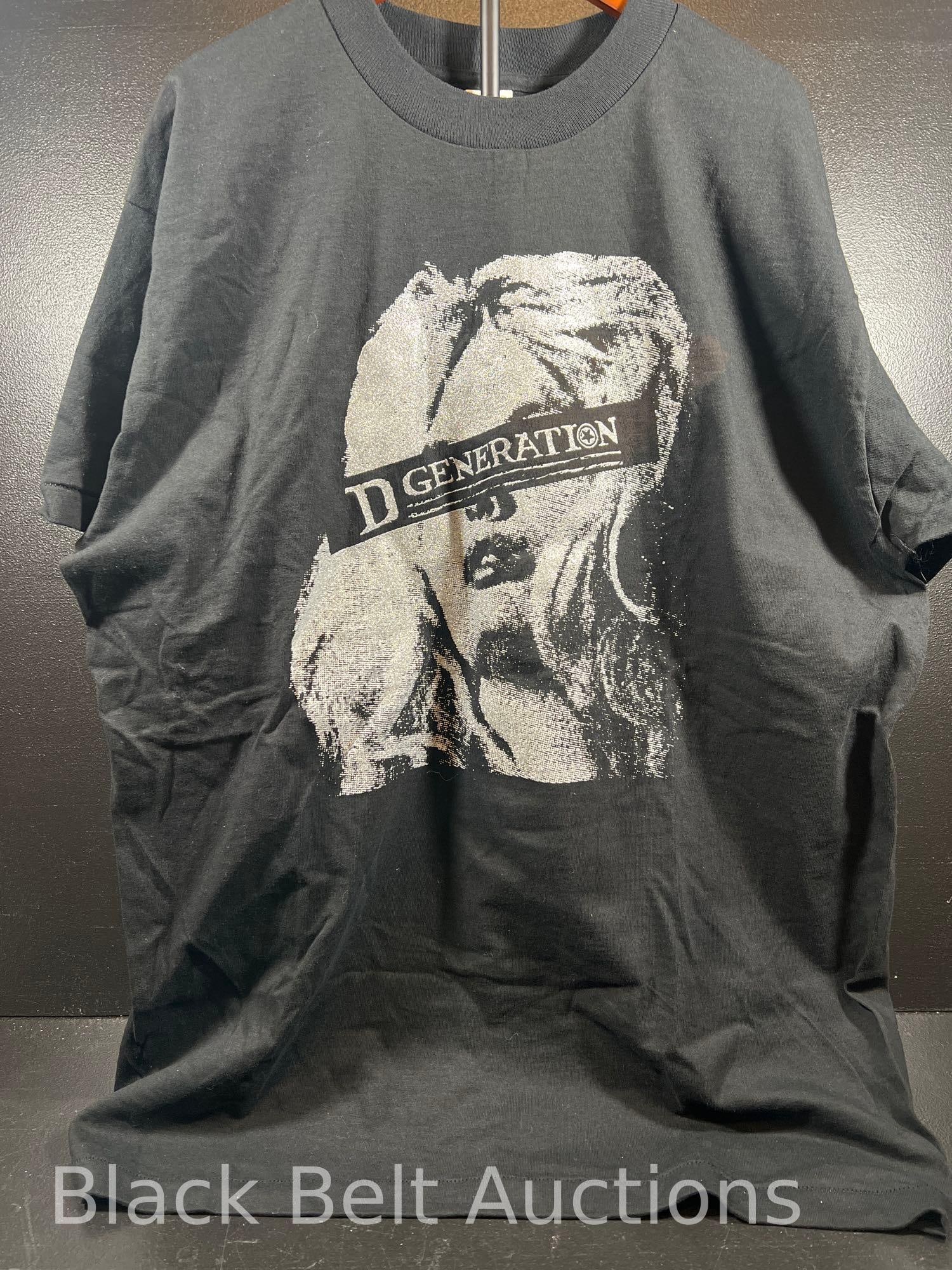 Vintage D Generation Glitter T-Shirt XL: Lot description: Punk band D Generation vintage glitter double stitched t-shirt 100% pre-shrunk cotton made by Fruit of the Loom size XL. It measures 24 inches armpit to armpit and 32 inches tall.