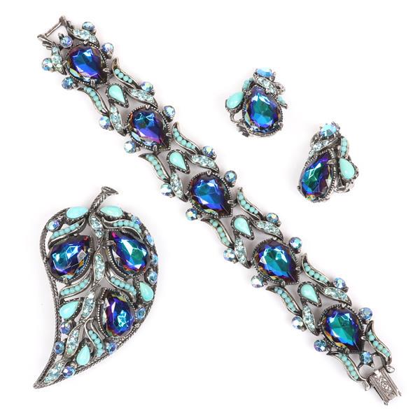 Florenza 1950s blue stone 3pc sparkle bracelet, earring (1 of 7)