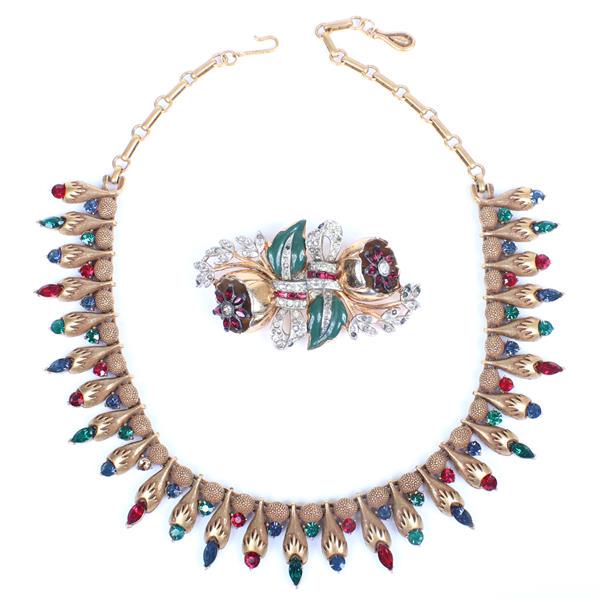 Coro gold tone 2pc.; Fantastic BEST art deco tri color (1 of 6)