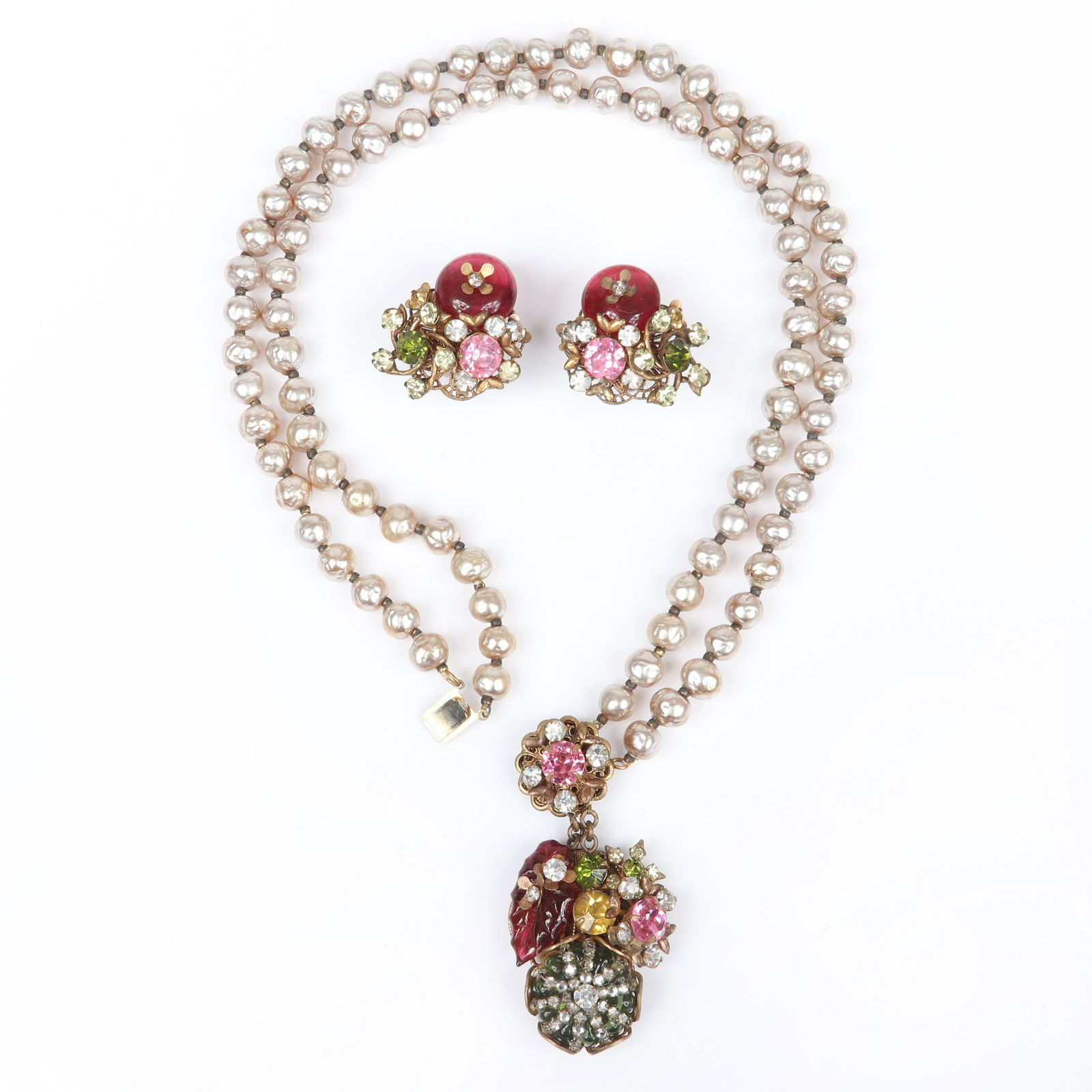 Miriam Haskell double strand Baroque silver pearl: 15""L (necklace)