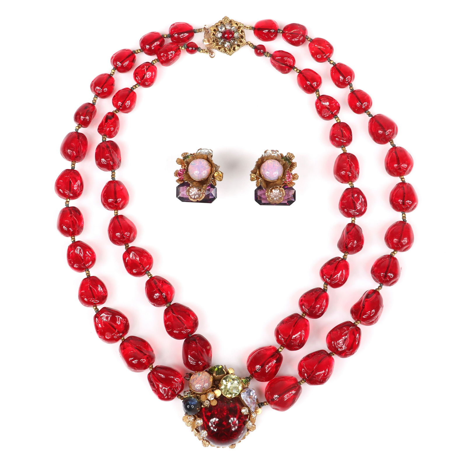 Miriam Haskell double strand twisted ruby glass bead (1 of 6)