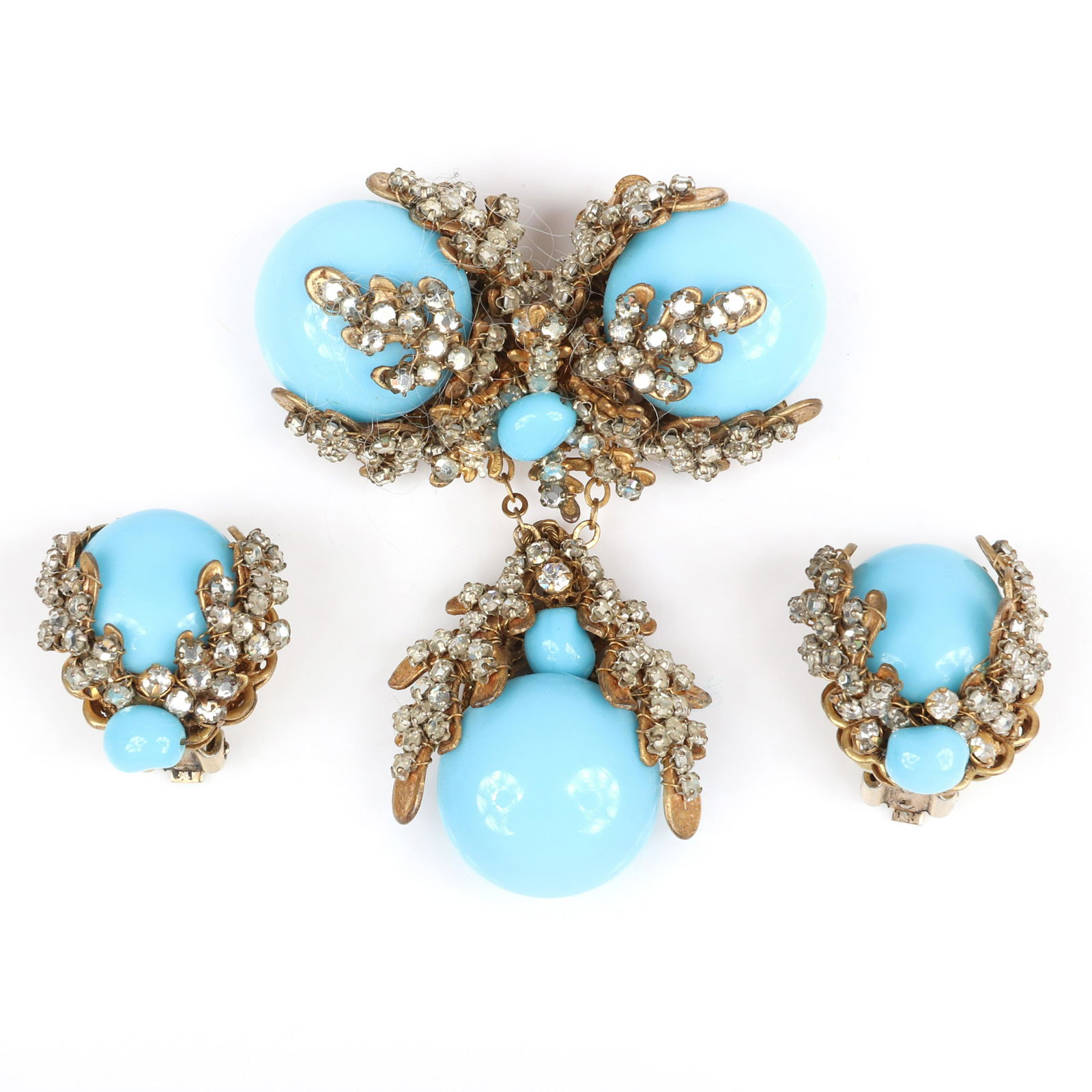 Miriam Haskell faux turquoise glass cabochon dangling (1 of 6)