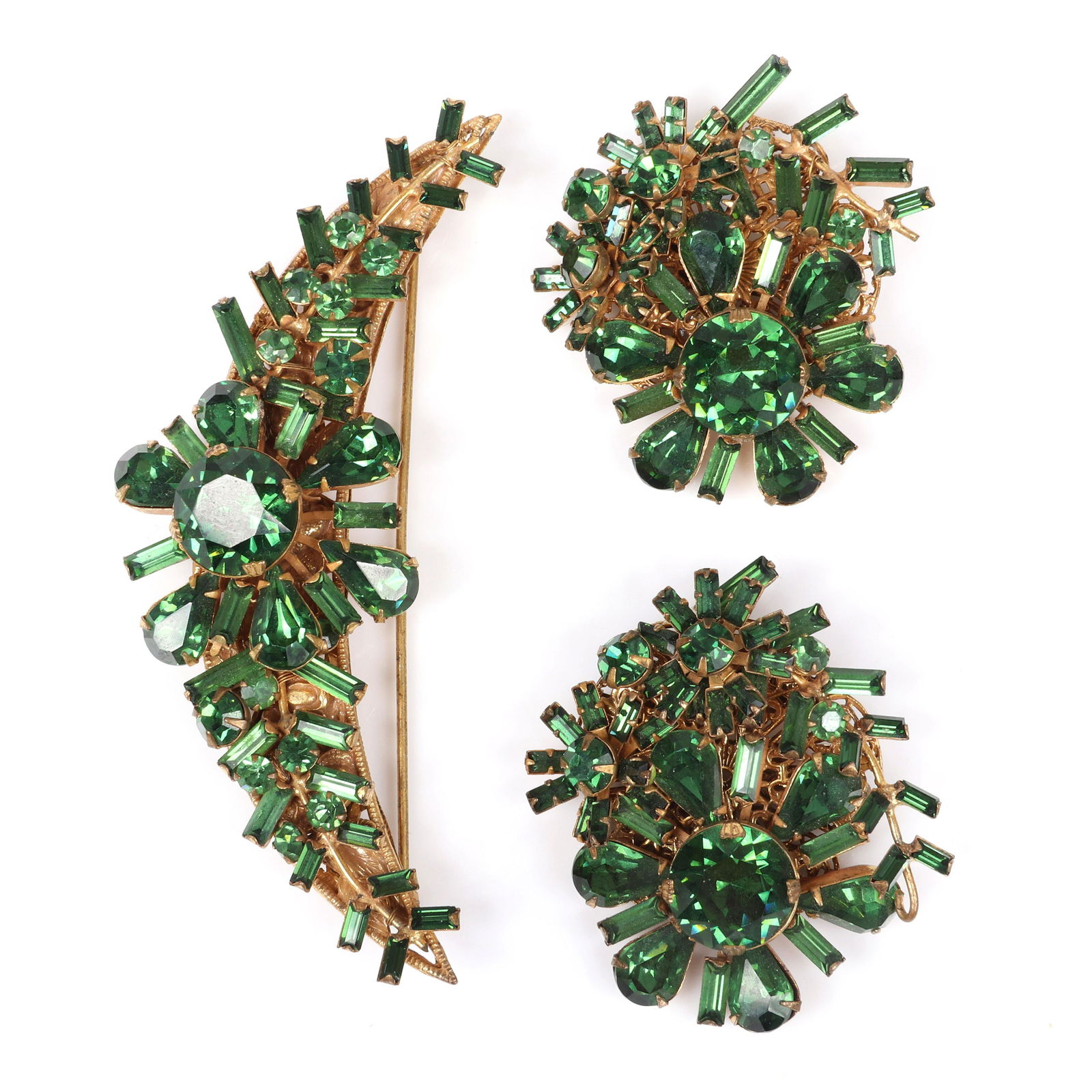 Miriam Haskell 3pc floral pin brooch set with green (1 of 6)