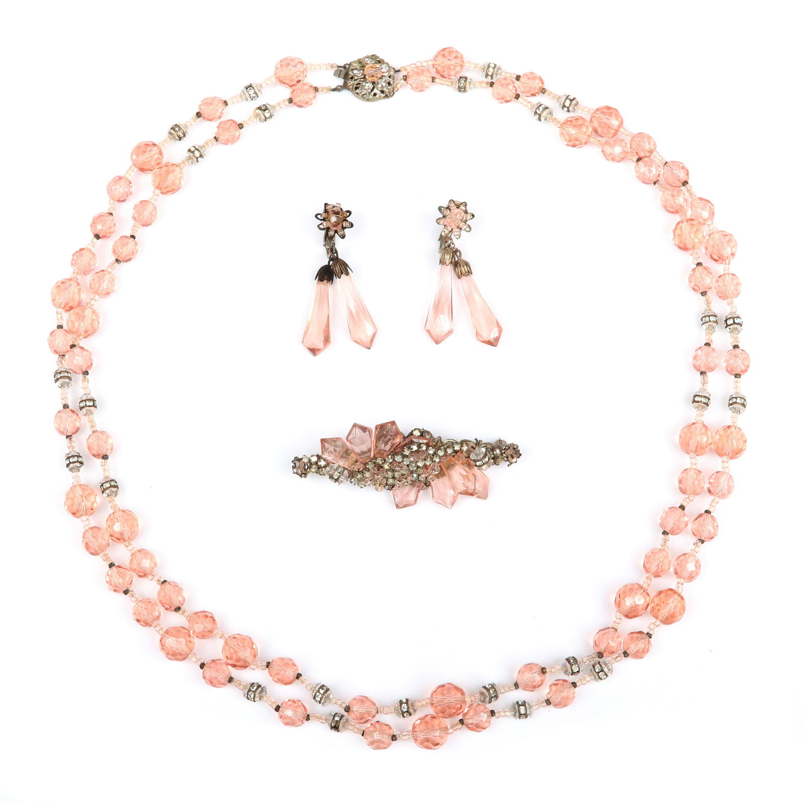 Miriam Haskell pink 3pc group; double strand heavily (1 of 8)