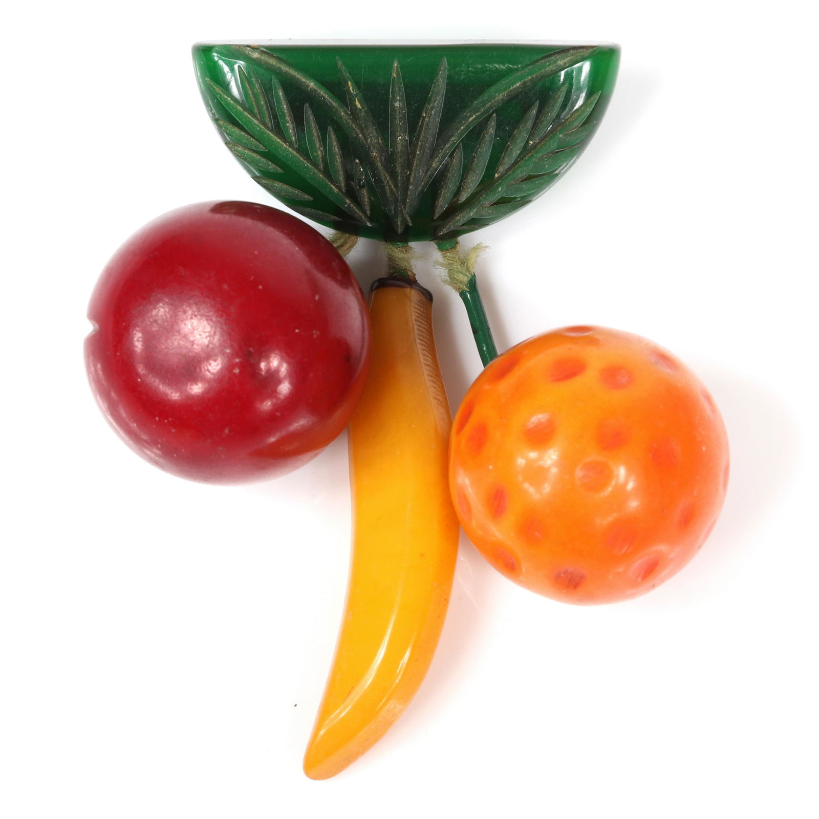 Vintage bakelite mixed fruit dangle brooch with 3 (1 of 3)