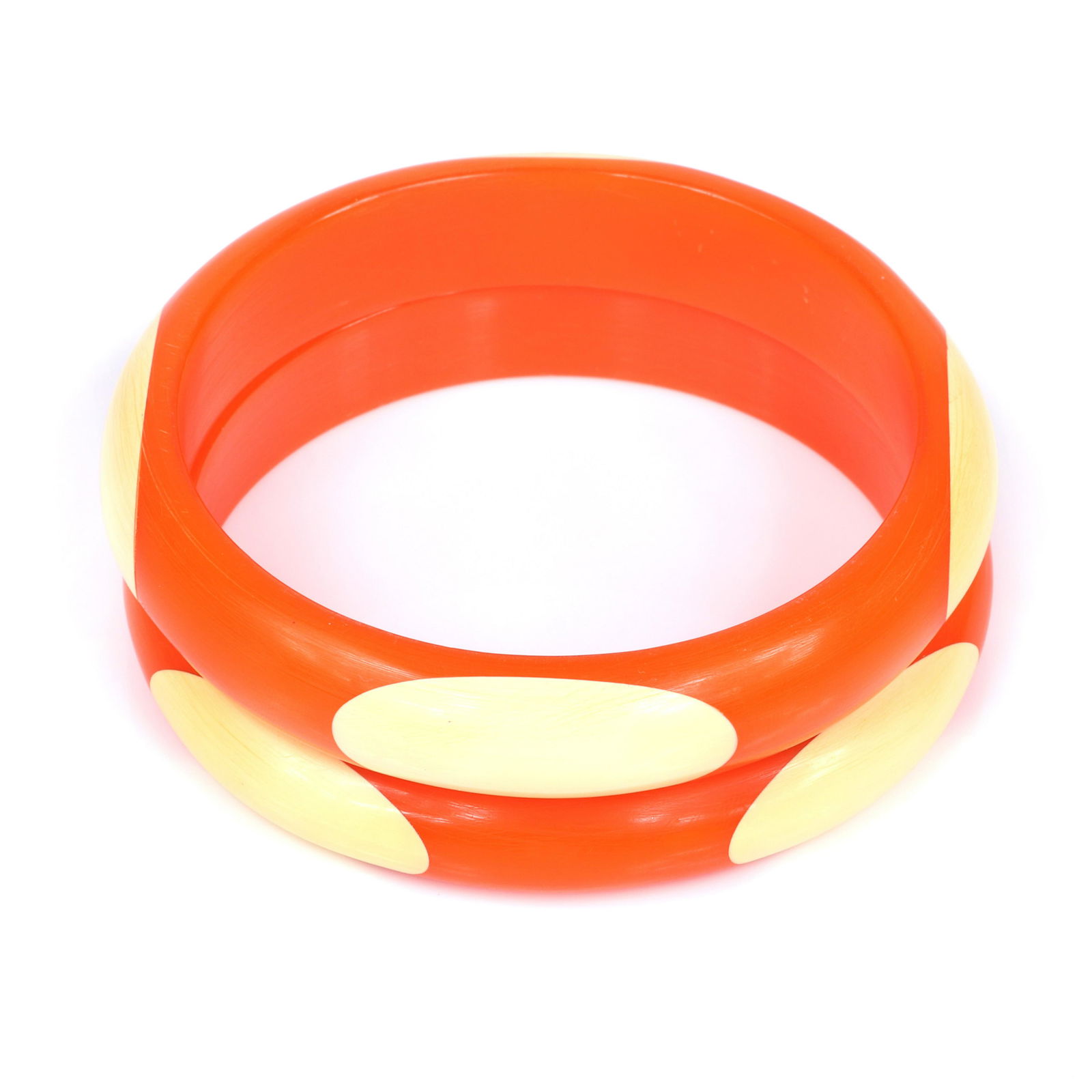 Pair contemporary artisan Bakelite elongated inlaid dot (1 of 4)