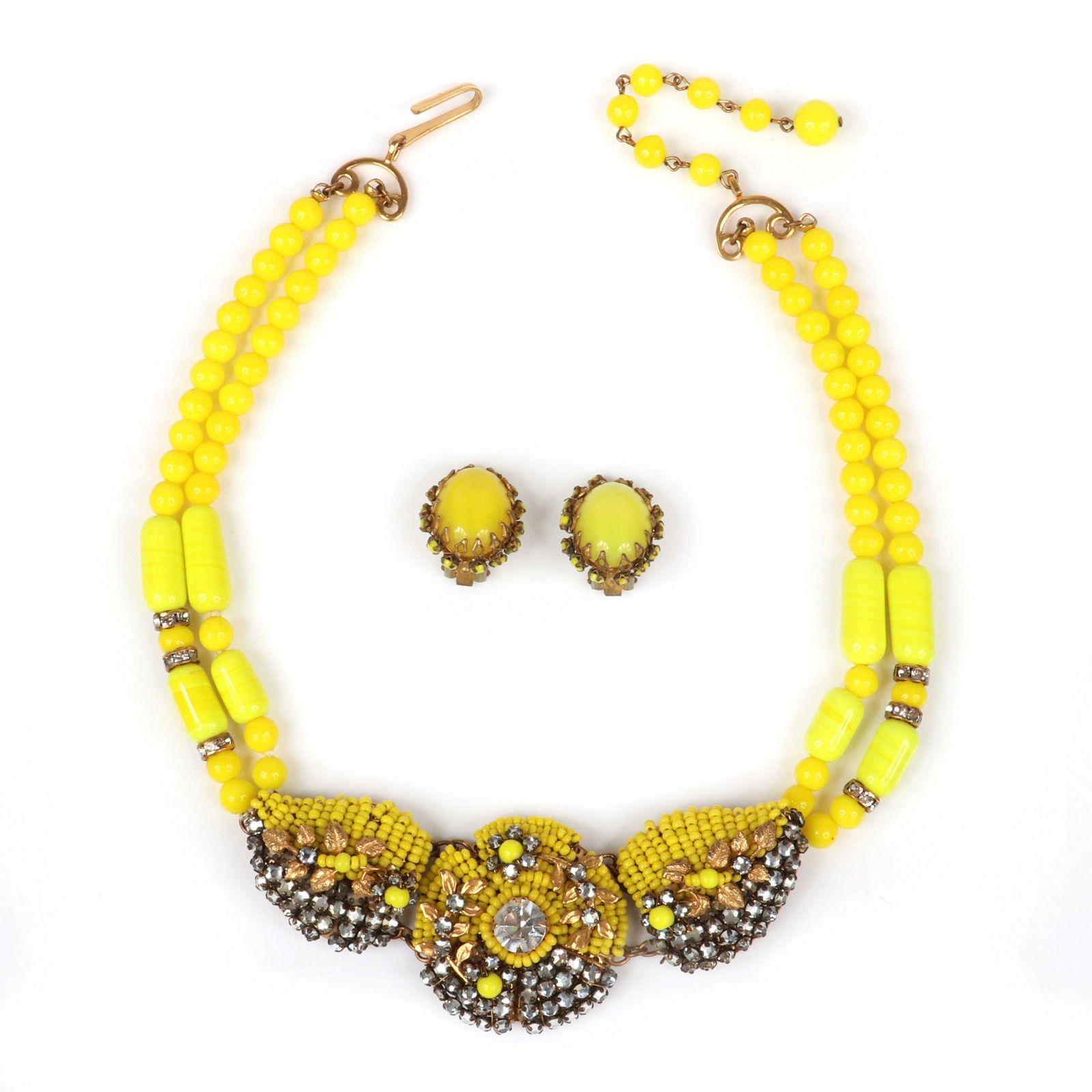 Miriam Haskell unsigned yellow glass bead necklace with (1 of 6)