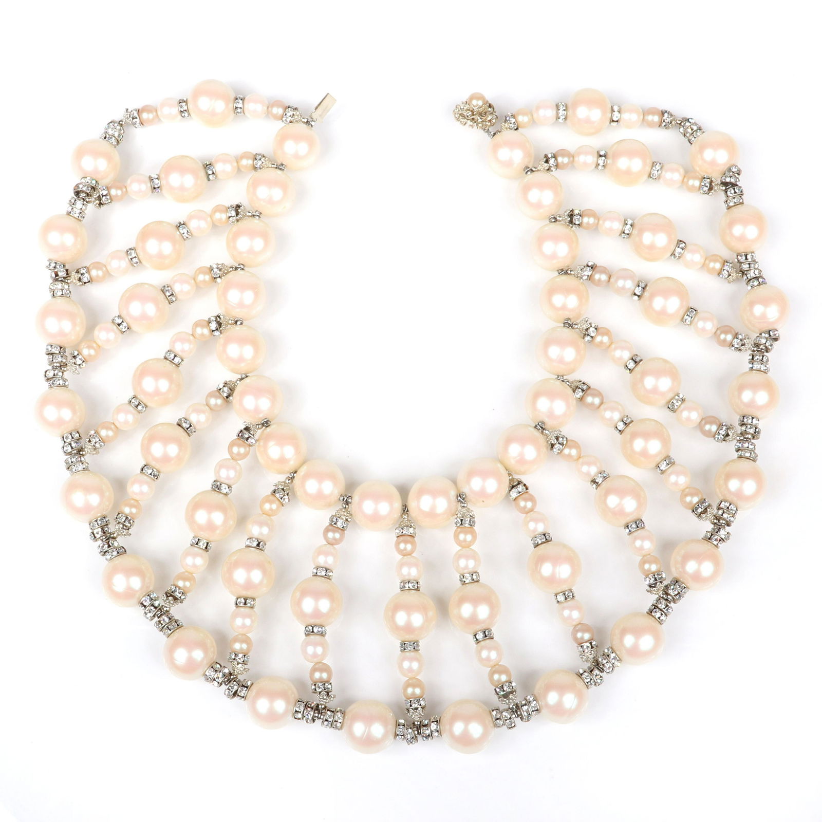 William De Lillo HUGE faux pearl beaded 'cage' collar (1 of 4)