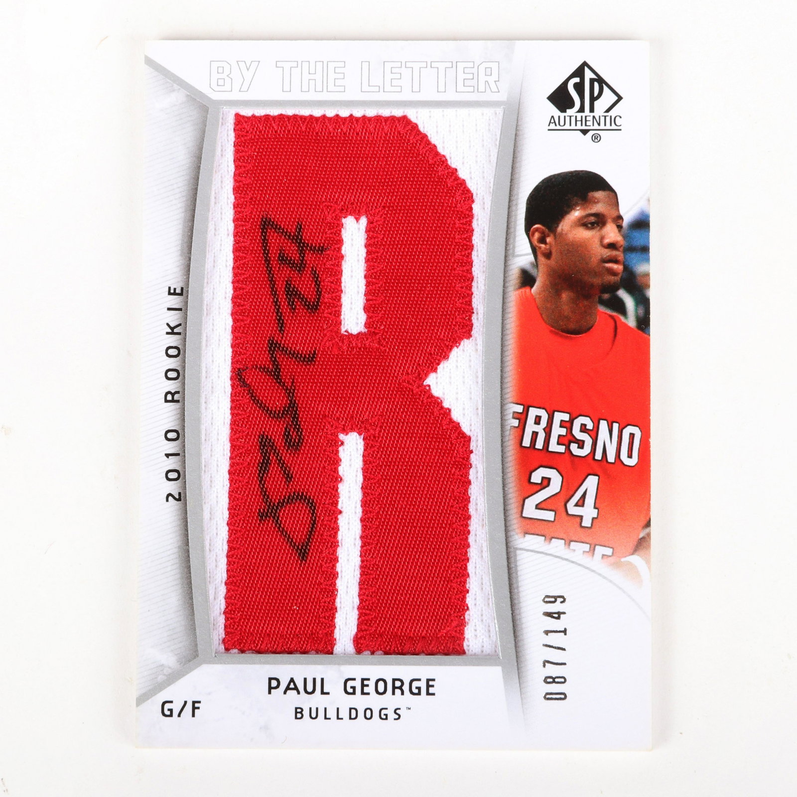 2010 SP Authentic Paul George Rookie By The Number: 2010 SP Authentic Paul George Rookie By The Number Autographed Patch Card # 237