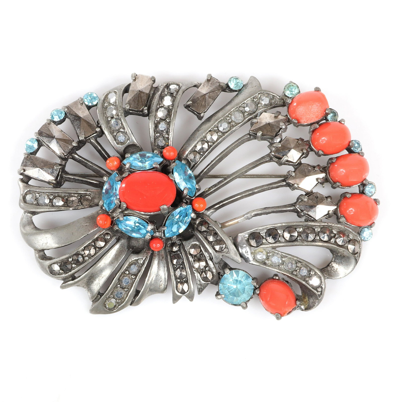 Eisenberg Original fan brooch in silver pot metal with (1 of 5)