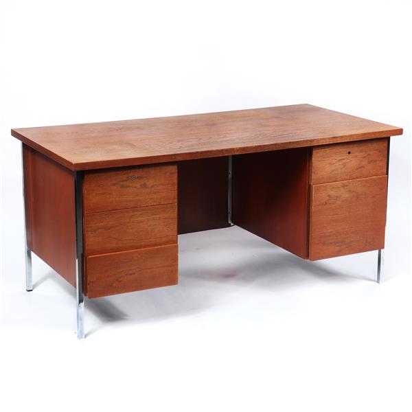 Vintage Florence Knoll walnut executive desk with: Vintage Florence Knoll walnut executive desk with chromed steel legs.Vintage Florence Knoll walnut executive desk with chromed steel legs.28 1/4"H x 60"W x 30"D.