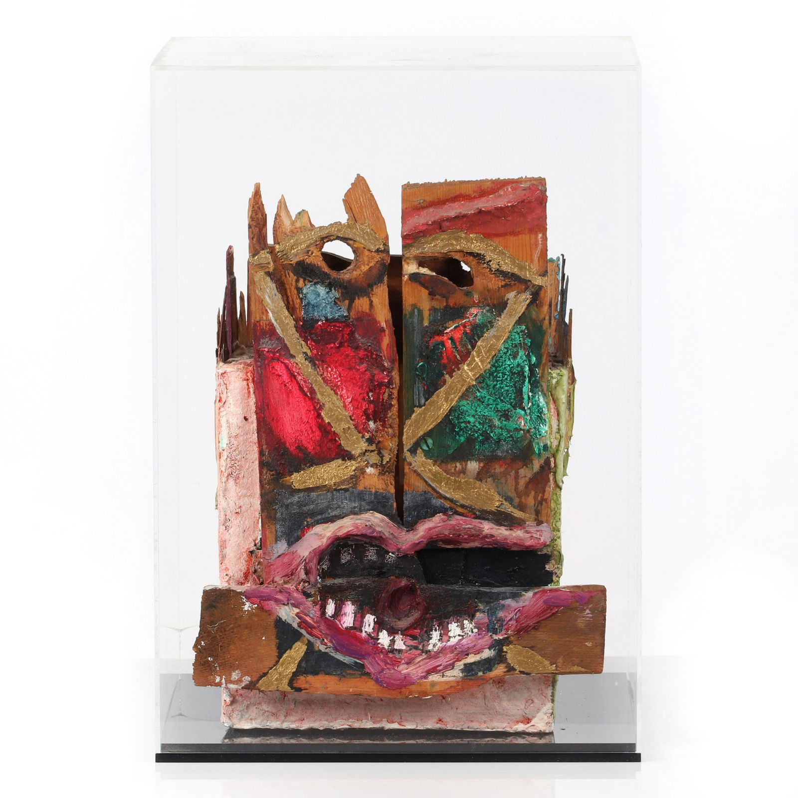 Joan Snyder, (American, b.1943), abstract bust,: Joan Snyder(American, b.1943)abstract bust, sculpture for the New Museum, 1981mixed media, found wood and cardboardsigned and dated verso. Biography from the archives of AskArt: Painter and printmaker