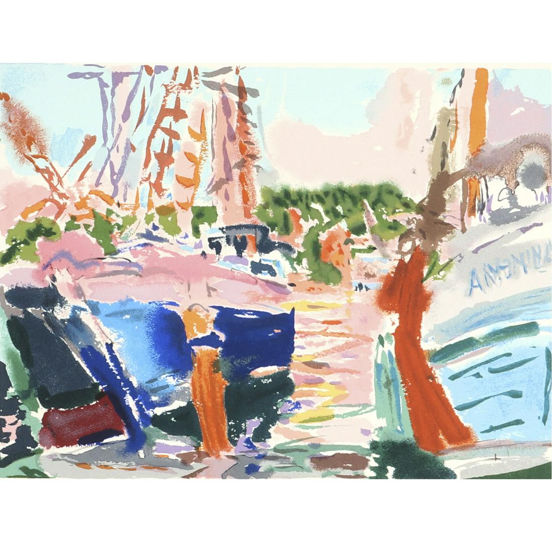 Nell Blair Walden Blaine, (New York / Massachusetts,: Nell Blair Walden Blaine(New York / Massachusetts, 1922-1996)"Fishing Boats"lithographpencil signed and numbered AP, artist proof. Blindstamp. Nell Blair Walden Blaine (New York / Massachusetts, 1922-