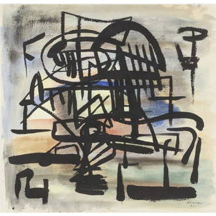 Robert Jay Wolff, (Connecticut / Illinois, 1905-1977),: Robert Jay Wolff(Connecticut / Illinois, 1905-1977)"Chicago Series No. 18"oil / mixed media on paperSigned lower right. Robert Jay Wolff became a painter of geometric abstraction, writer, d Robert Jay