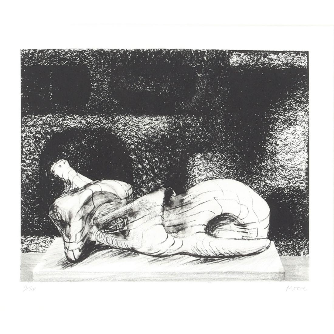 Henry Spencer Moore, (UK, 1898-1986), Reclining Figure: Henry Spencer Moore(UK, 1898-1986)Reclining Figure With Architectural Background III, 1977lithographpencil signed and numbered II/XV. Label verso: Hokin Gallery, Inc., Palm Beach, Florida.Image: 9 1/2