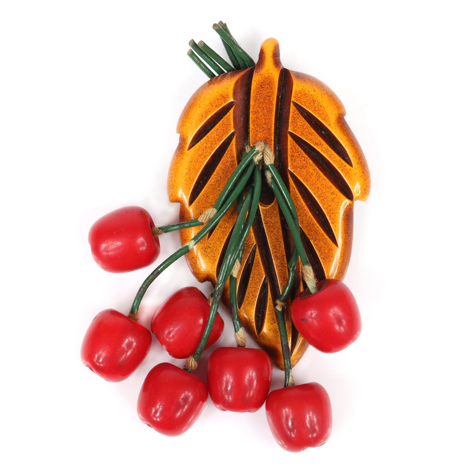 Vintage Bakelite Dangling Fruit Cluster Pin With Seven (1 of 3)