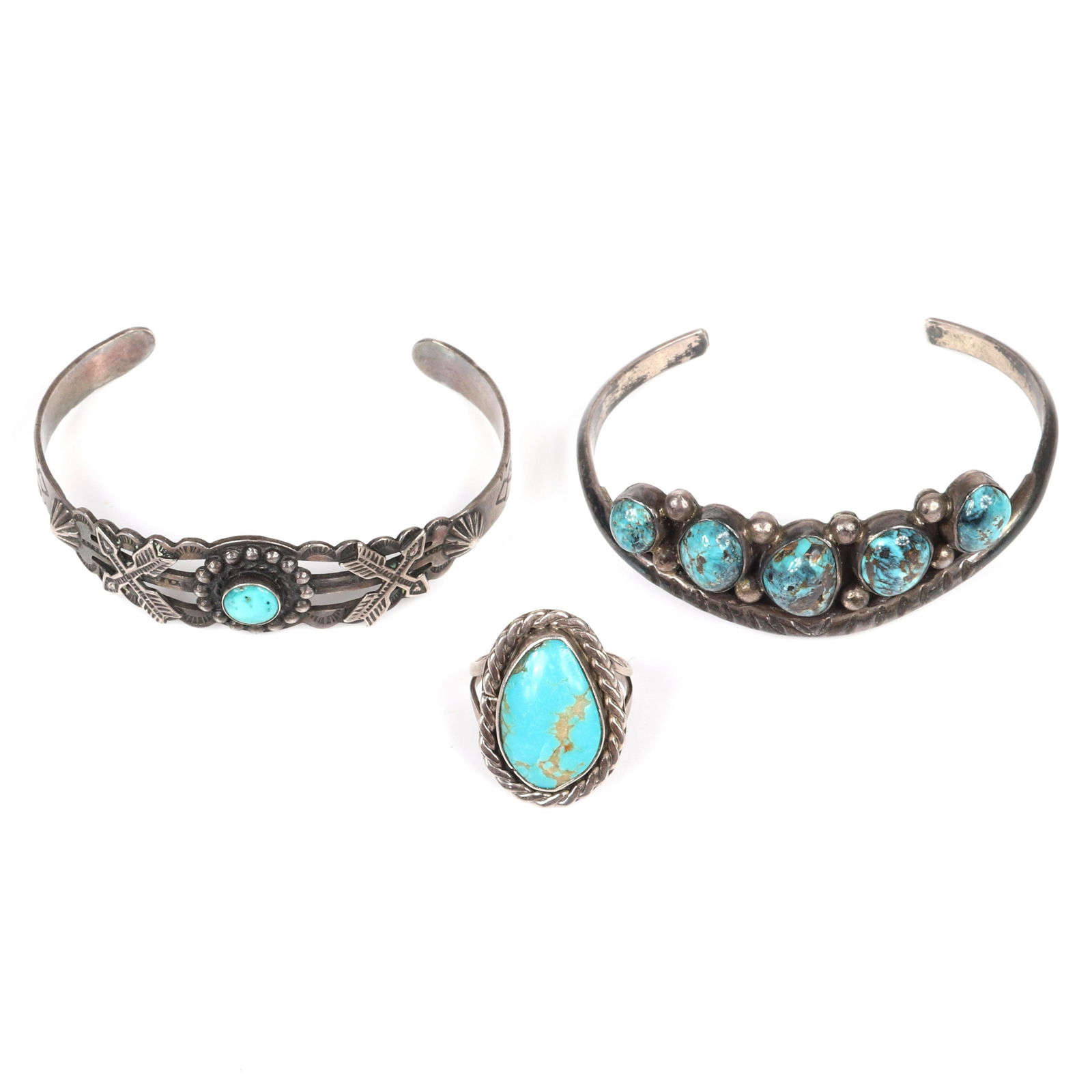 Native American Indian sterling and turquoise group: (1 of 6)