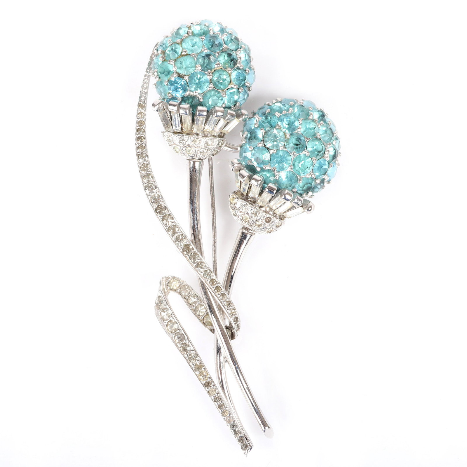 Pennino LARGE silver tone double flower spray pin (1 of 4)