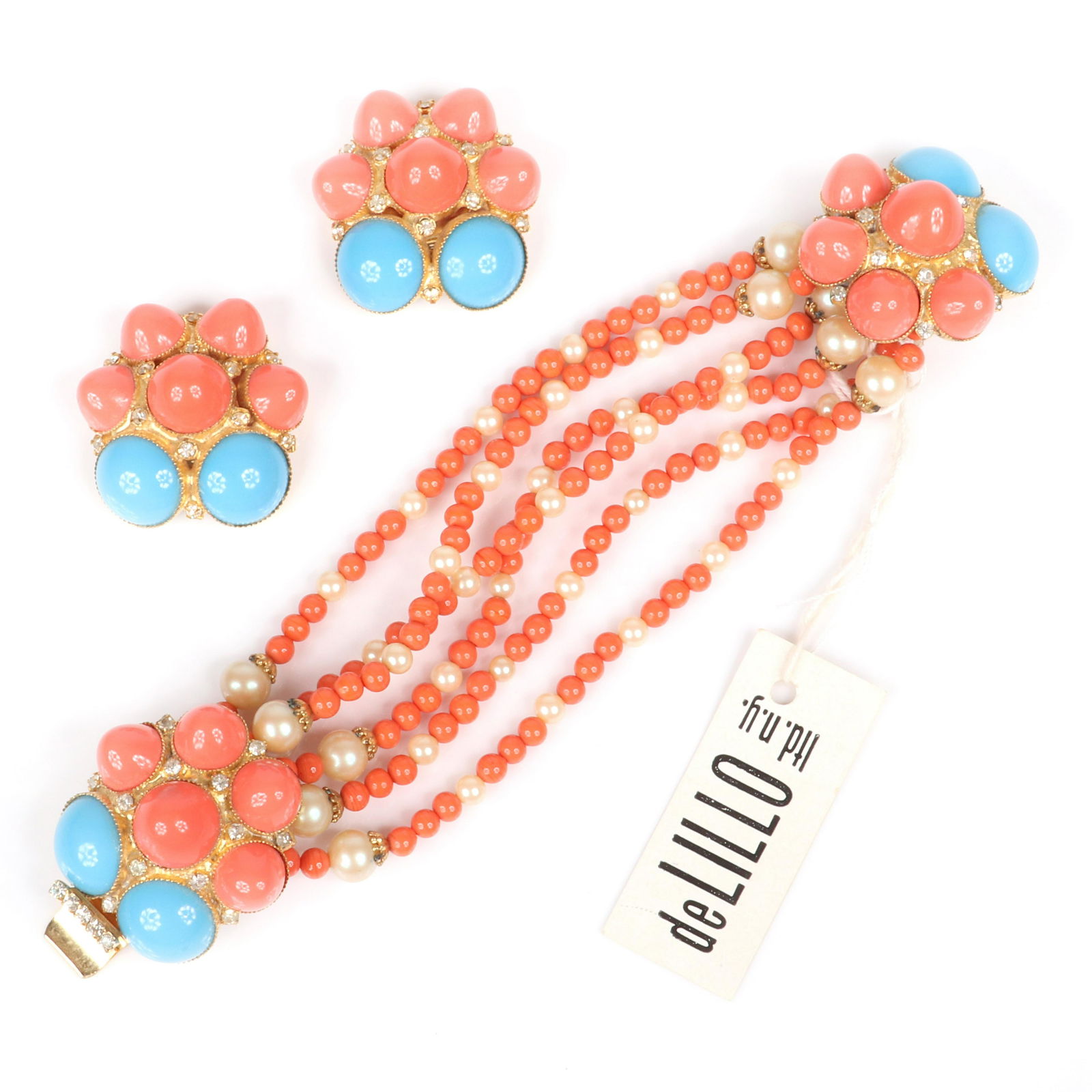 William DeLillo demi-parure faux coral, turquoise, and (1 of 8)