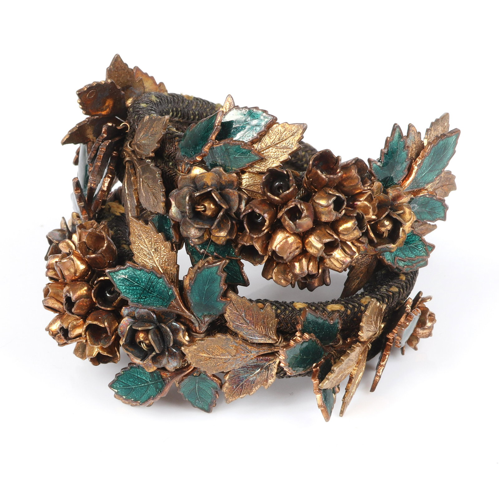 Miriam Haskell unsigned early gilt brass floral rose (1 of 4)