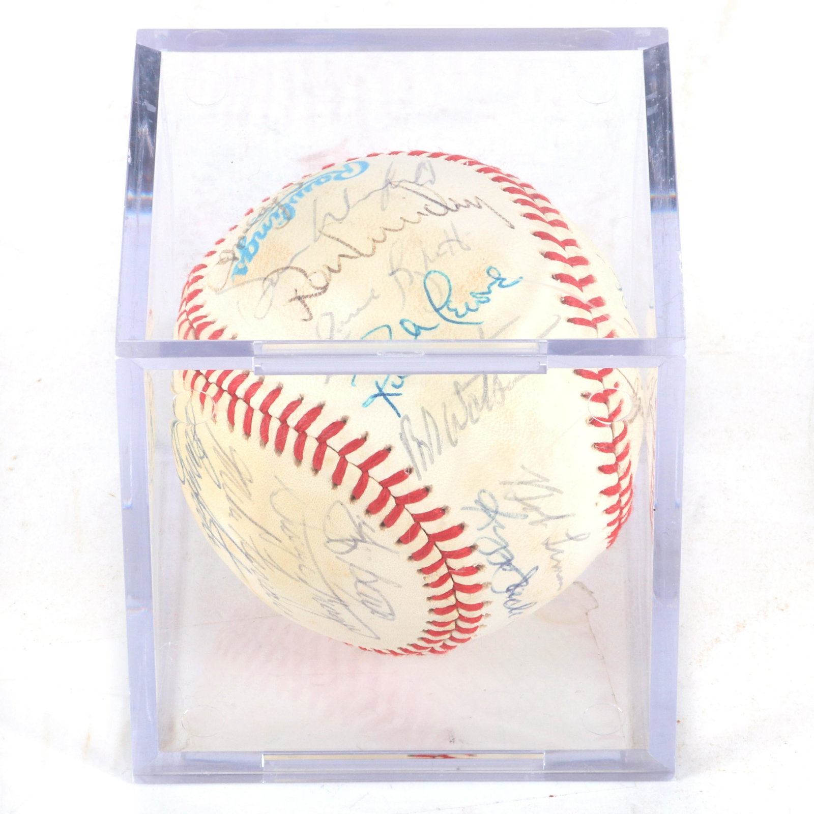 1981 NY Yankees Team Signed Baseball: 1981 New York Yankees Team Signed OAL McPhail Baseball. The ball exhibits 28 signatures, among the notables are: Reggie Jackson, Yogi Berra, Wille Randolph, Goose Gossage, Bob Lemon, Dave Winfield. Th