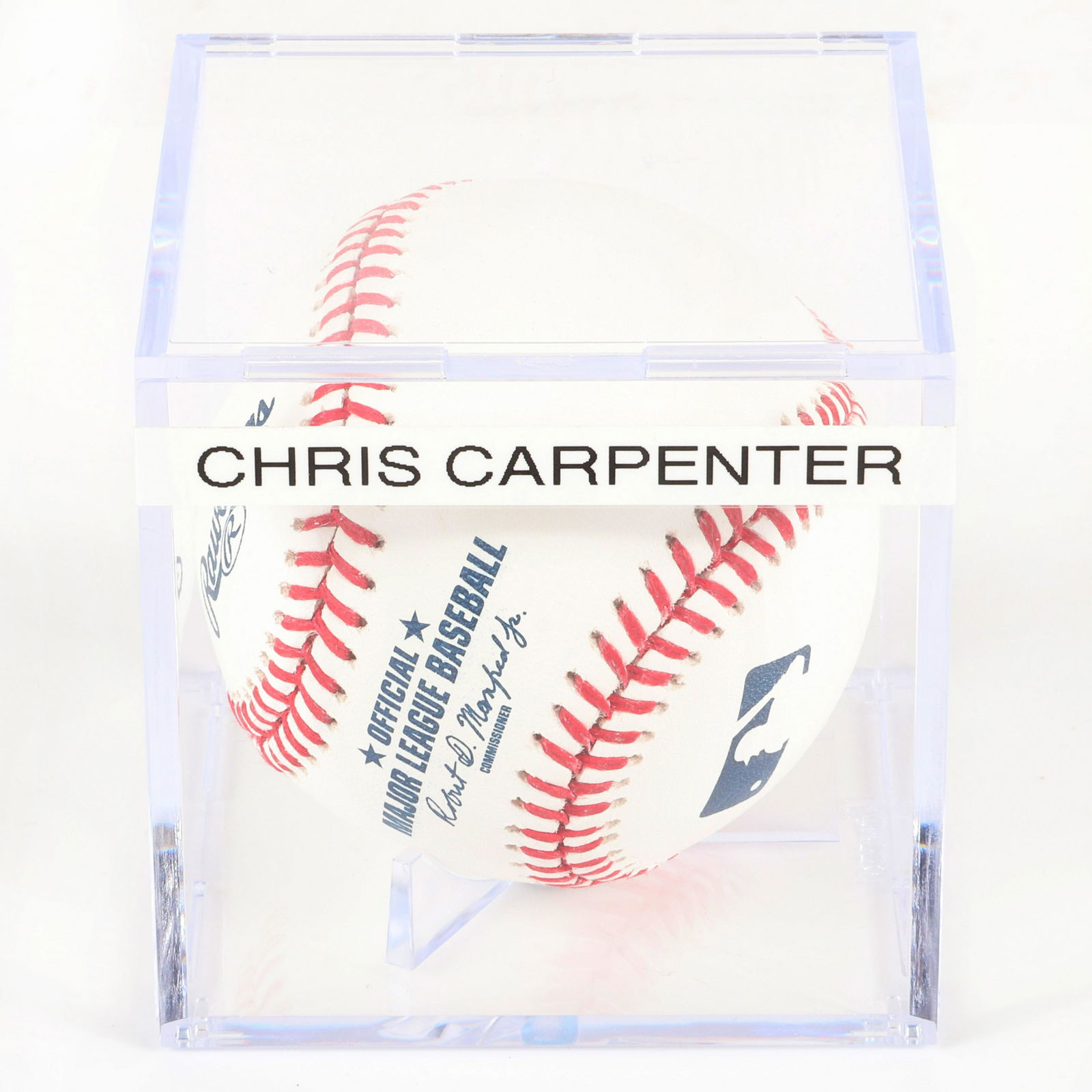 Chris Carpenter Autographed OML Manfred Baseball, NL Cy: Chris Carpenter Autographed Official Major League Rob Manfred Commissioner Baseball. The ball is inscribed NL CY 05. The ball is snow white without any toning.
