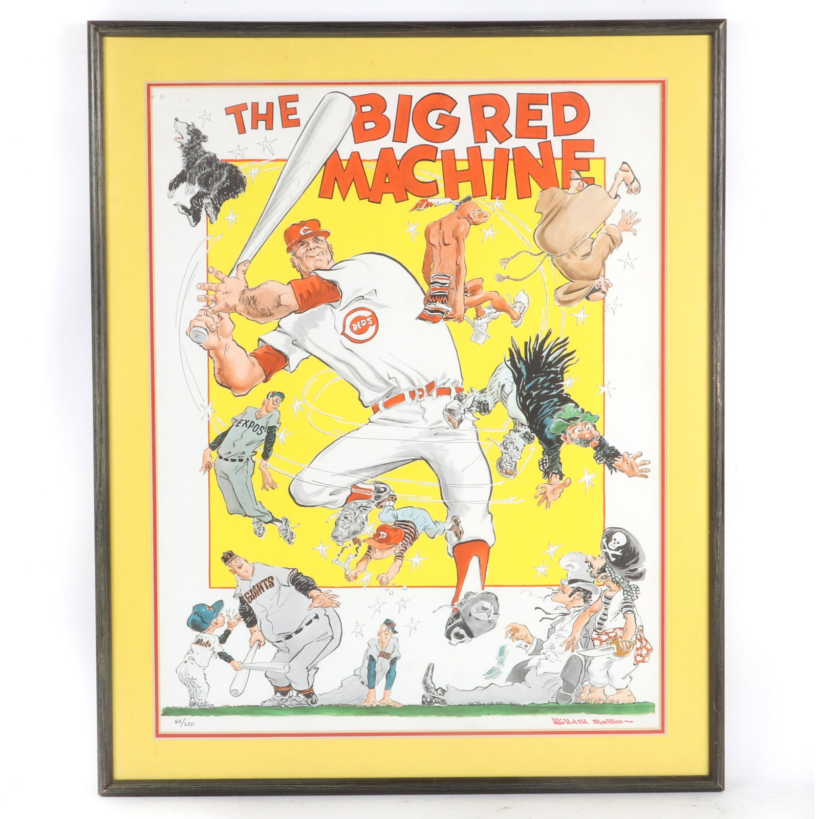 Williard Mullin Big Red Machine Autographed & Framed: Williard Mullin Red Machine Autographed & Framed Limited Edition Lithograph. The lithograph is signed by the artist and is framed. It is a highly sought after item from not only Reds fans but baseball