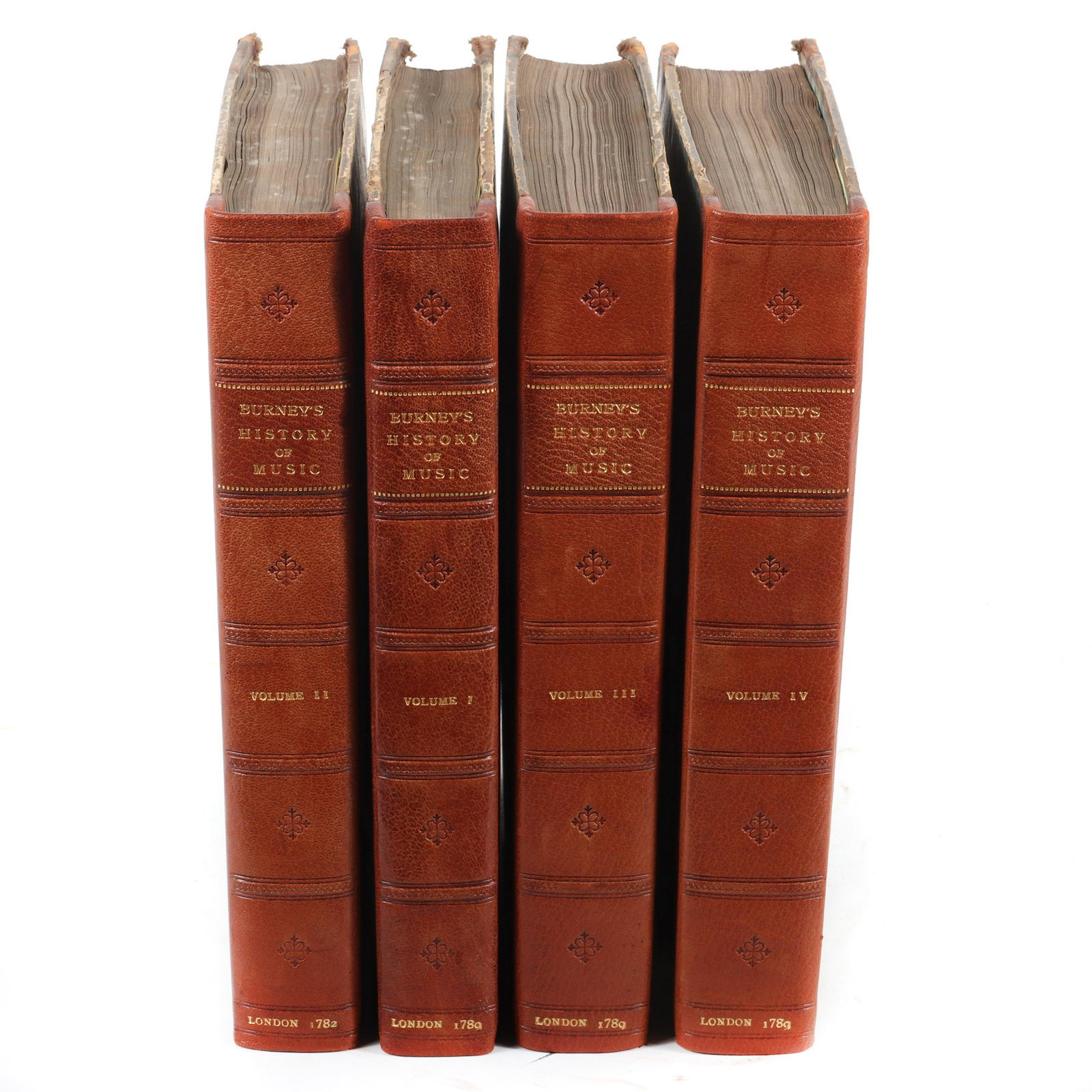 Four Volumes: General History of Music from the: Four Volumes: General History of Music from the Earliest Ages to the Present Period by Charles Burney, Printed for the Author, with three first editions, 1732 & 1739. From the personal collection of M