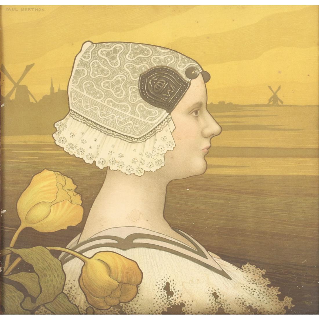 Paul Berthon (French, 1872-1909) Queen Wilhelmina: Paul Berthon (French, 1872-1909) Queen Wilhelmina, 1901 Art Nouveau chromolithograph signed in the stone upper left. In quartersawn oak frame. Good color.