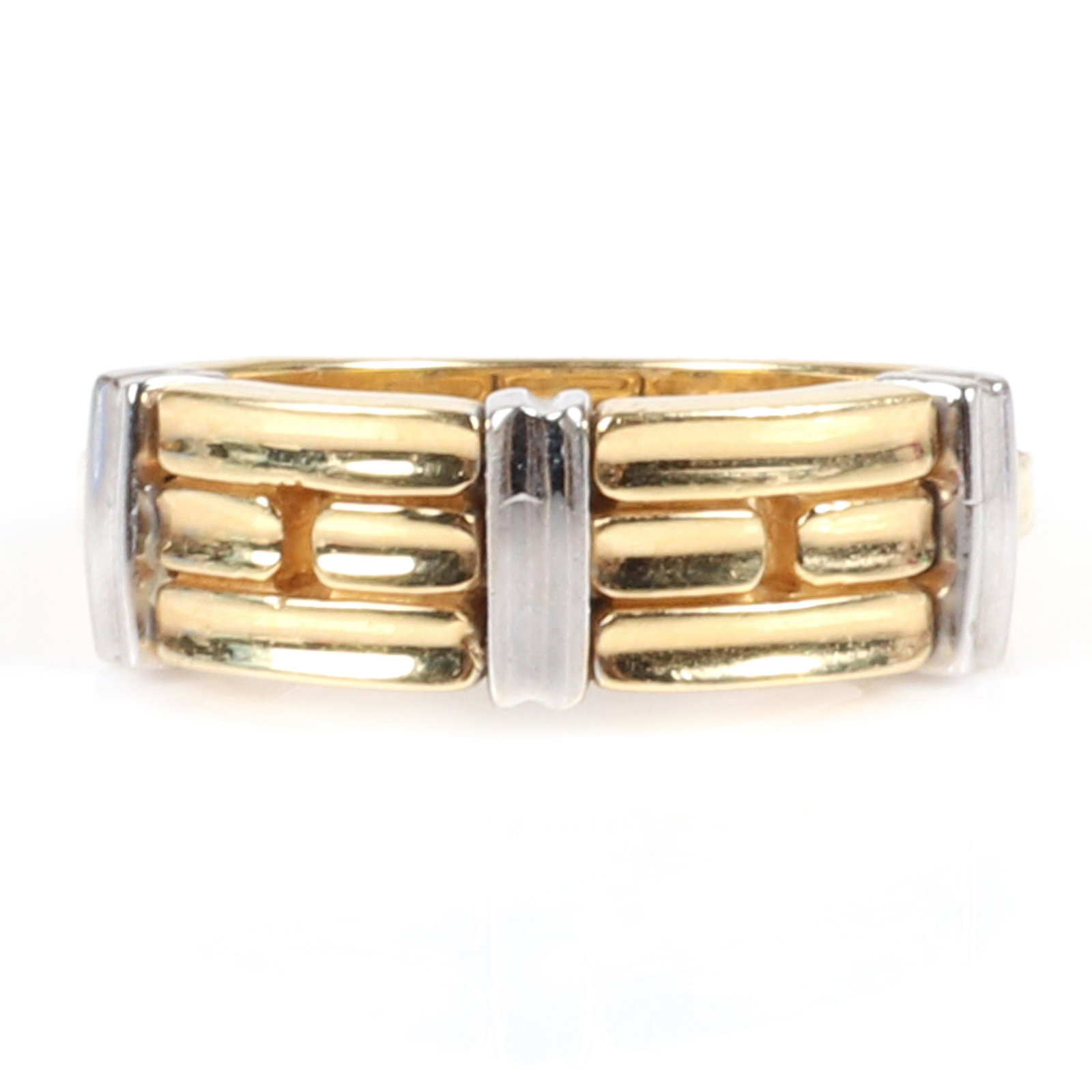 Chimento Stamped 750 18K Italy Designer yellow and: Chimento Stamped 750 18K Italy Designer yellow and white gold band ring, 4.90 dwt. Ring Size 6 3/4