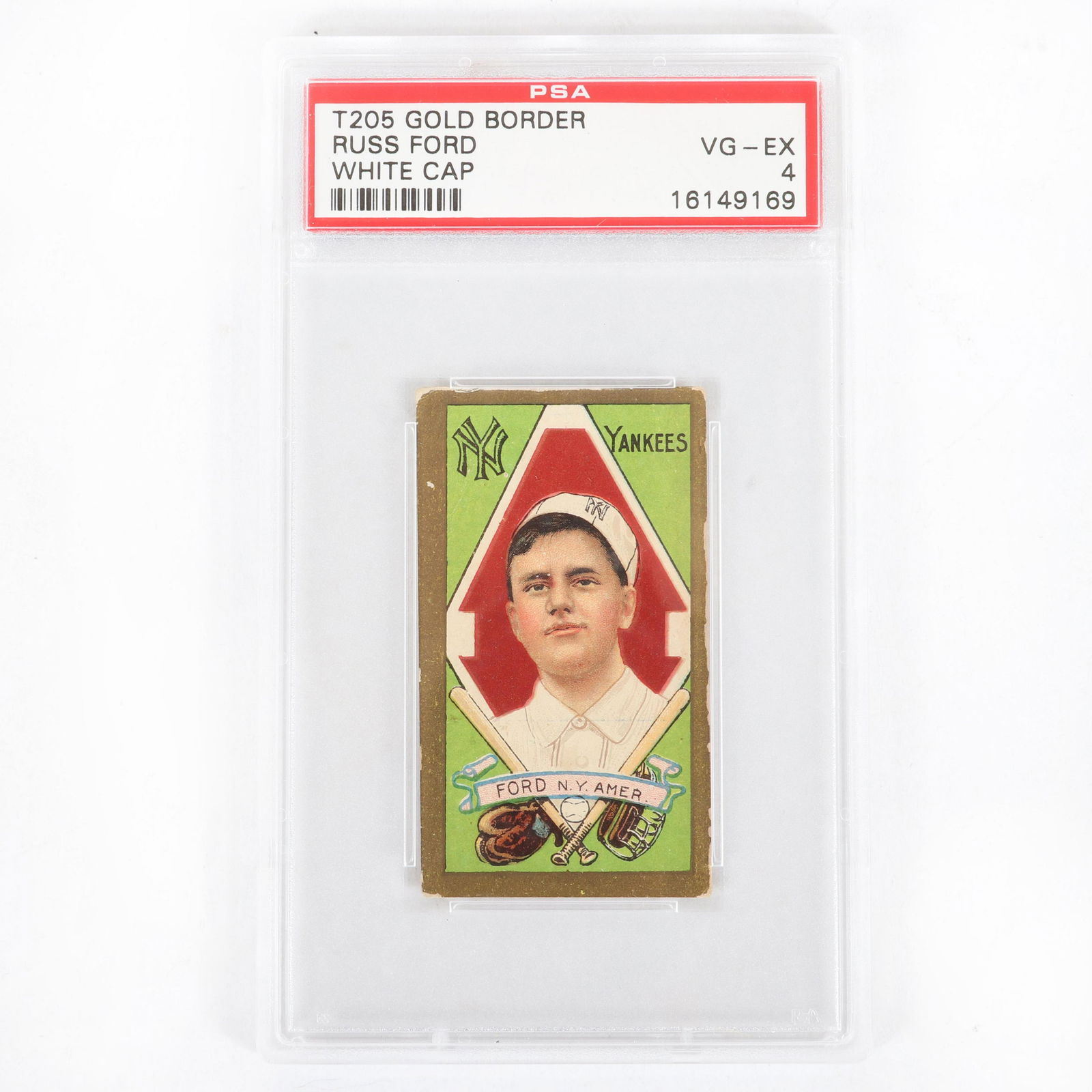 1911 T205 Gold Border Russ Ford White Cap PSA 4 VG-EX (1 of 4)