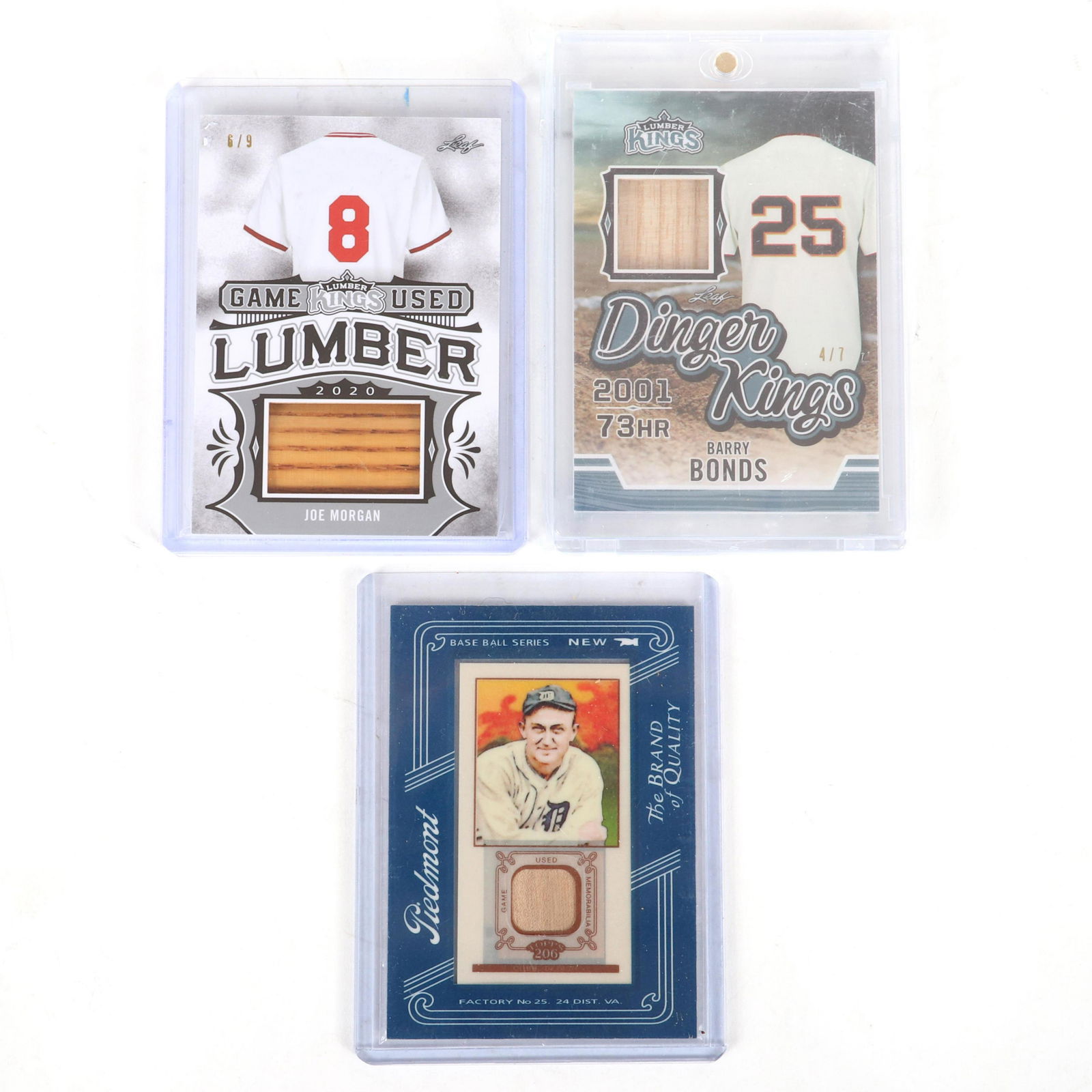 3 Baseball Greats Game Used Bat Cards, Cobb, Bonds, (1 of 5)