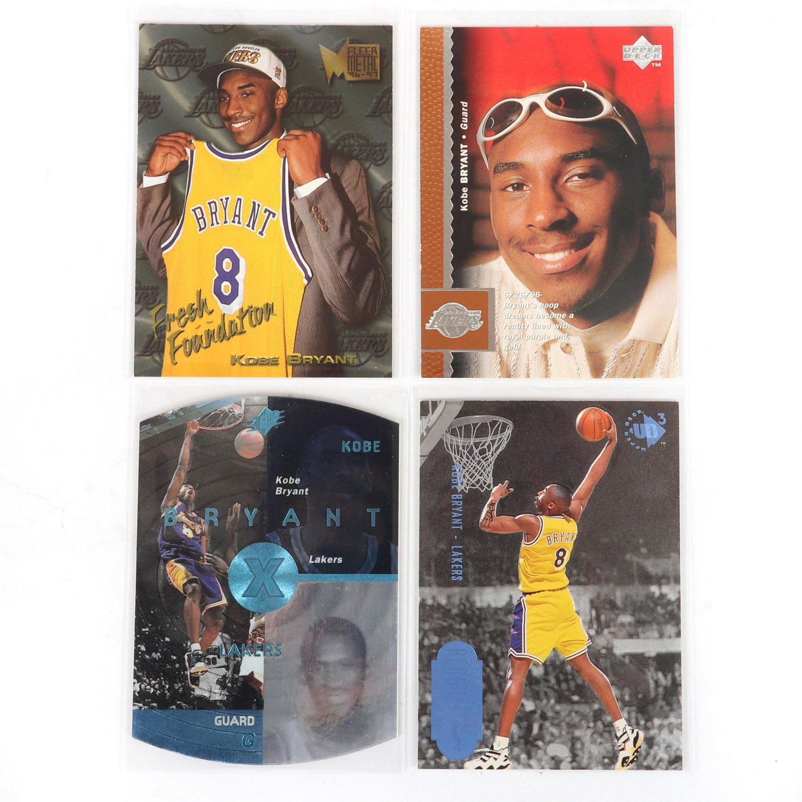 4 Kobe Bryant Basketball Cards, 3 1996-97 Rookie Cards (1 of 6)