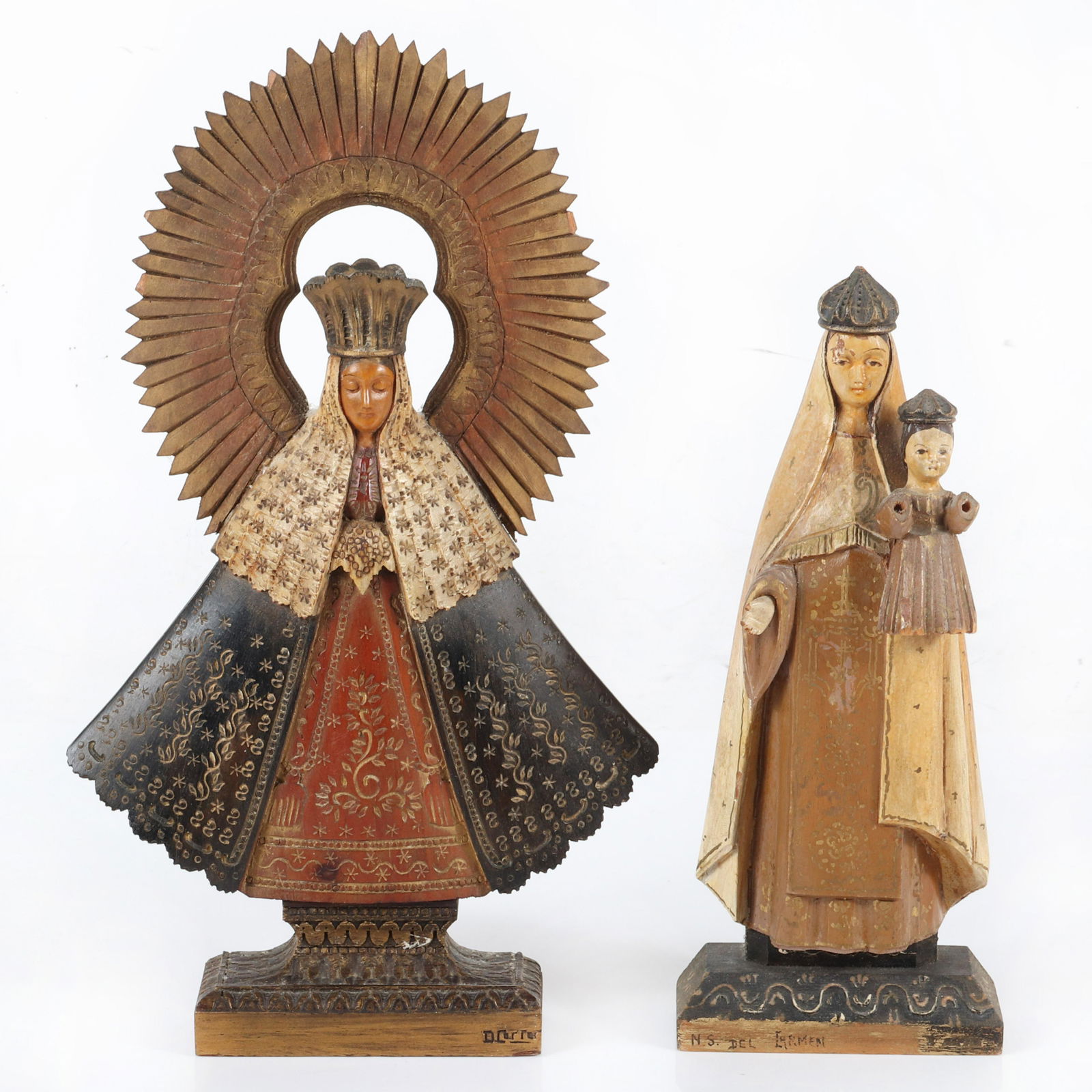 Two signed carved and polychromed Mexican Santos (1 of 7)