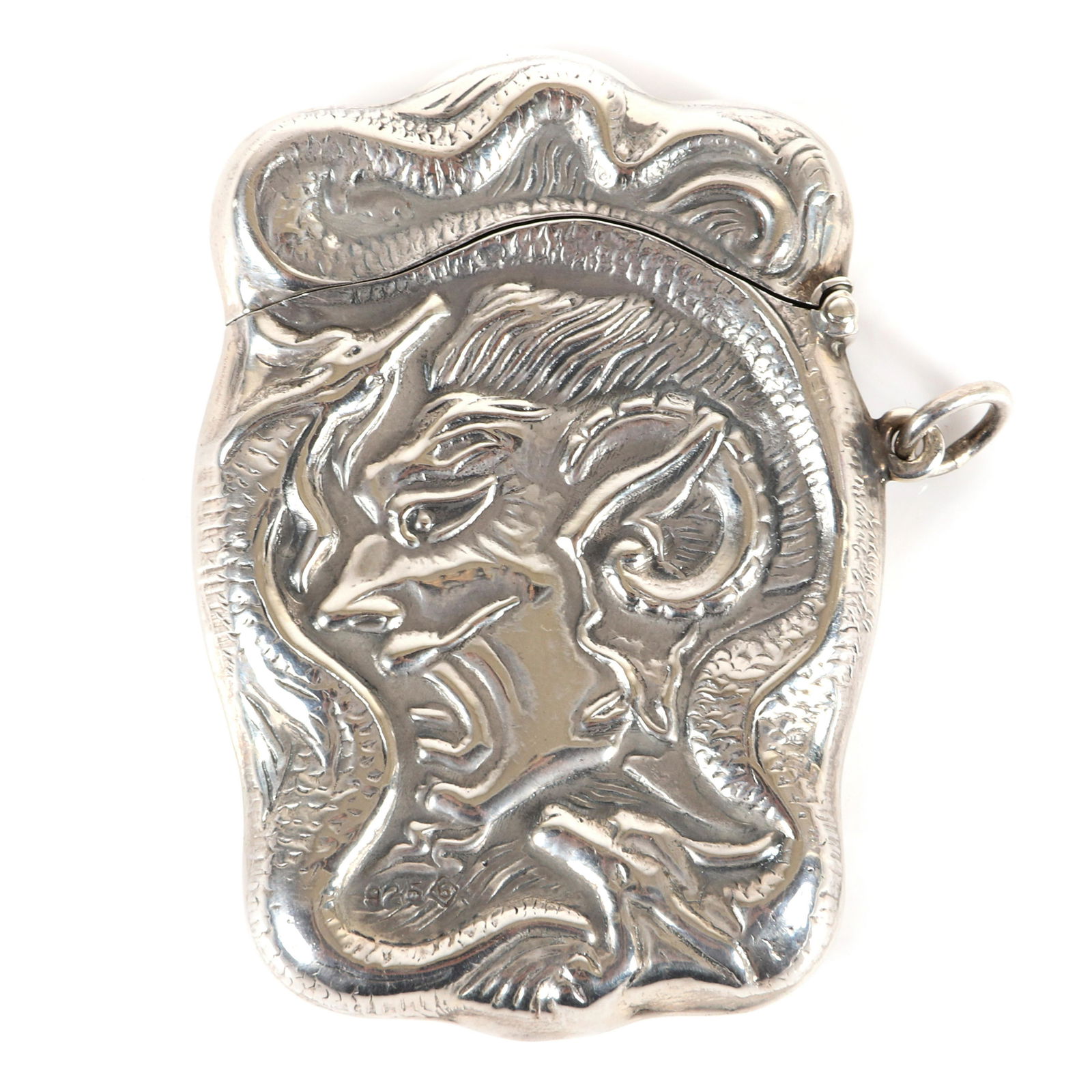 Antique Devil and Dragon sterling silver relief match (1 of 3)